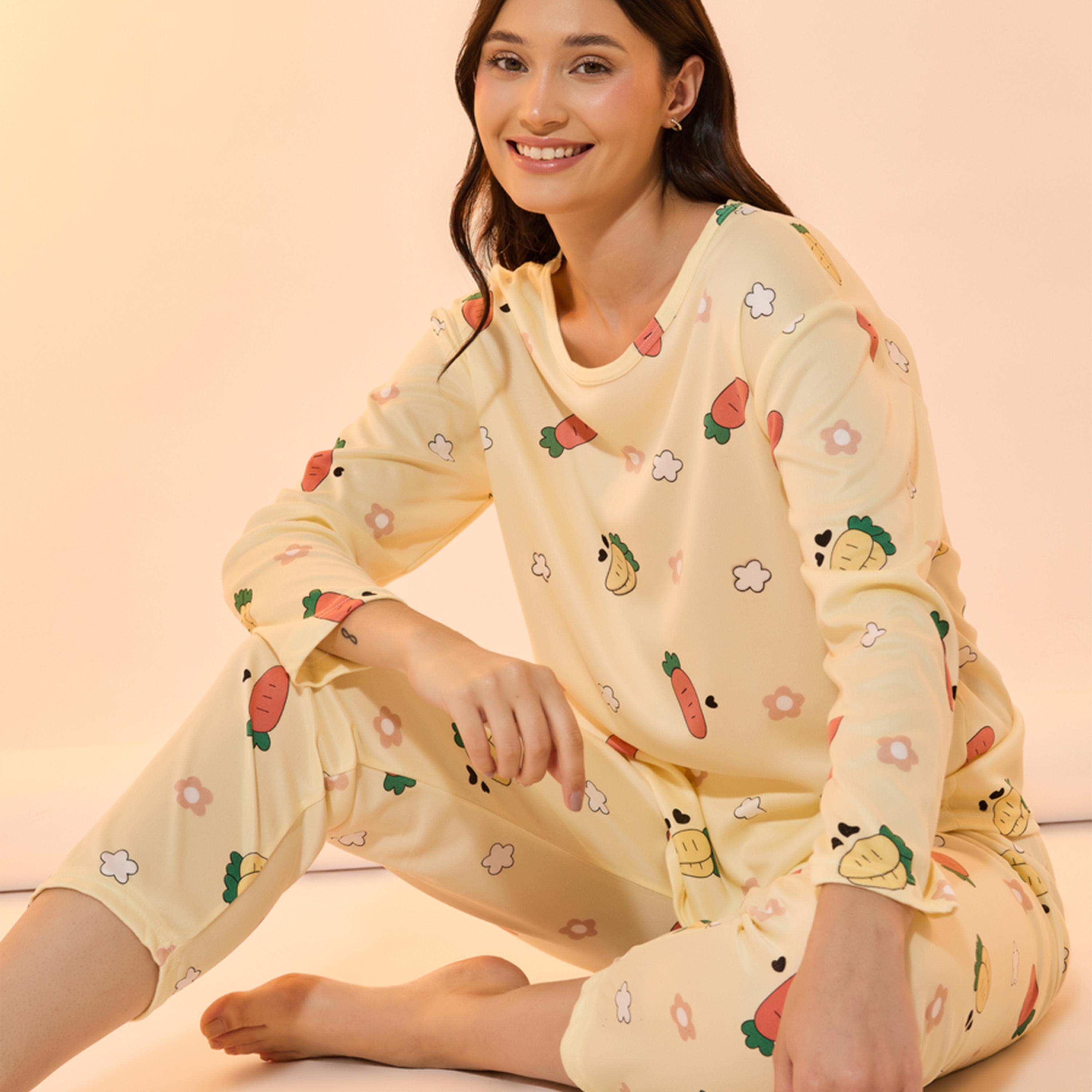 Take Two All Over Print Round Neck T-Shirt and Pyjama Set-women-clothing-nightwear-pyjamas-longsets-image-1