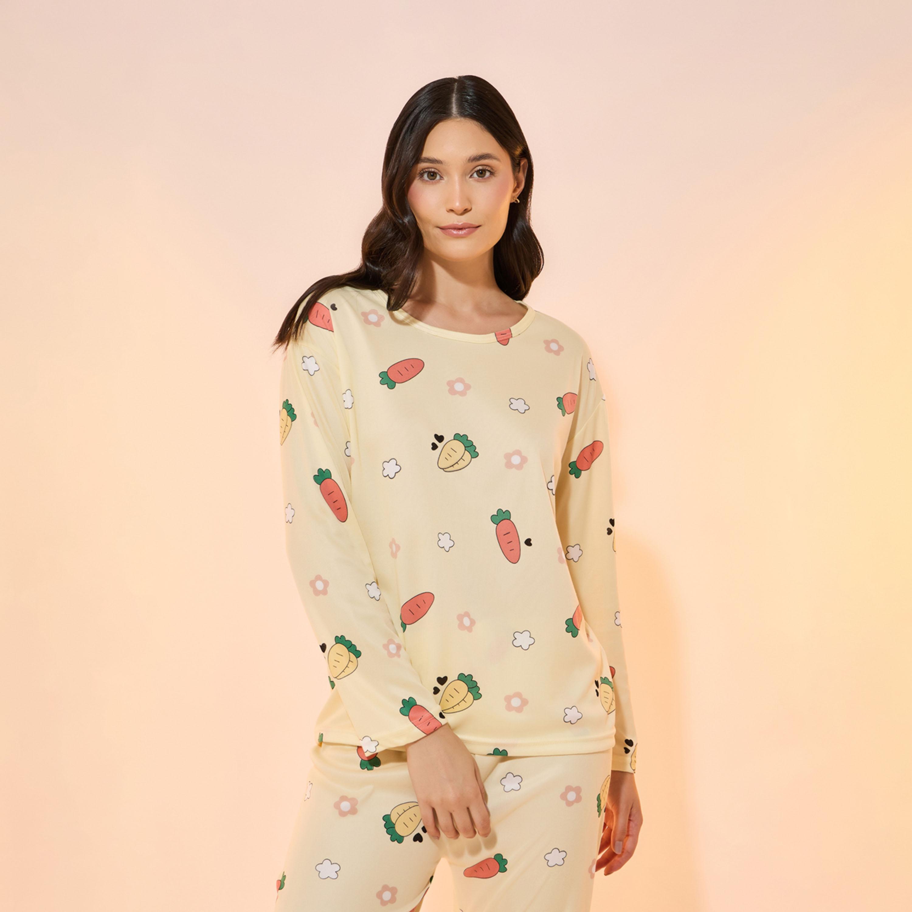 Take Two All Over Print Round Neck T-Shirt and Pyjama Set-women-clothing-nightwear-pyjamas-longsets-image-3