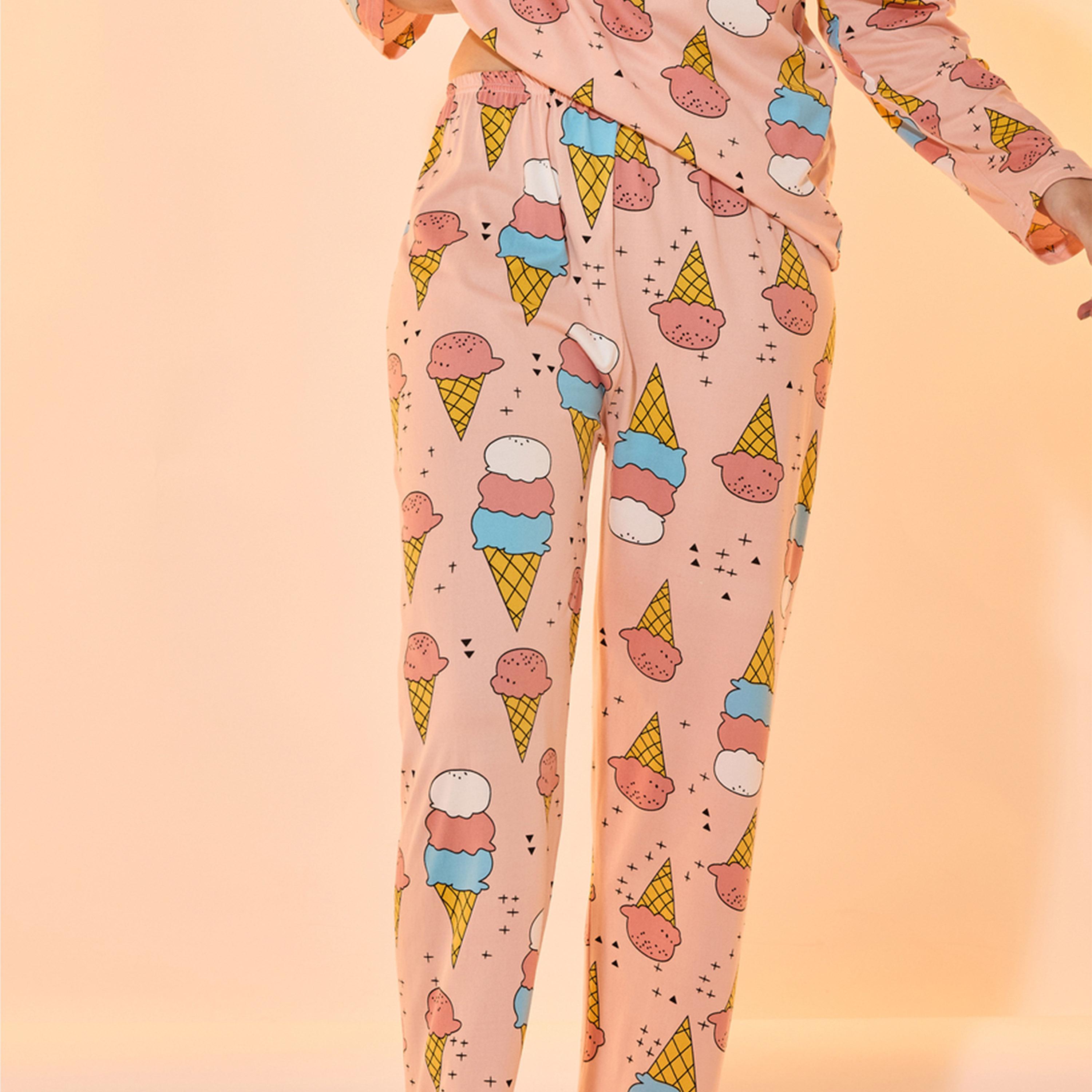 Take Two All Over Ice Cream Print Long Sleeves T-Shirt and Pyjama Set-women-clothing-nightwear-pyjamas-longsets-image-4
