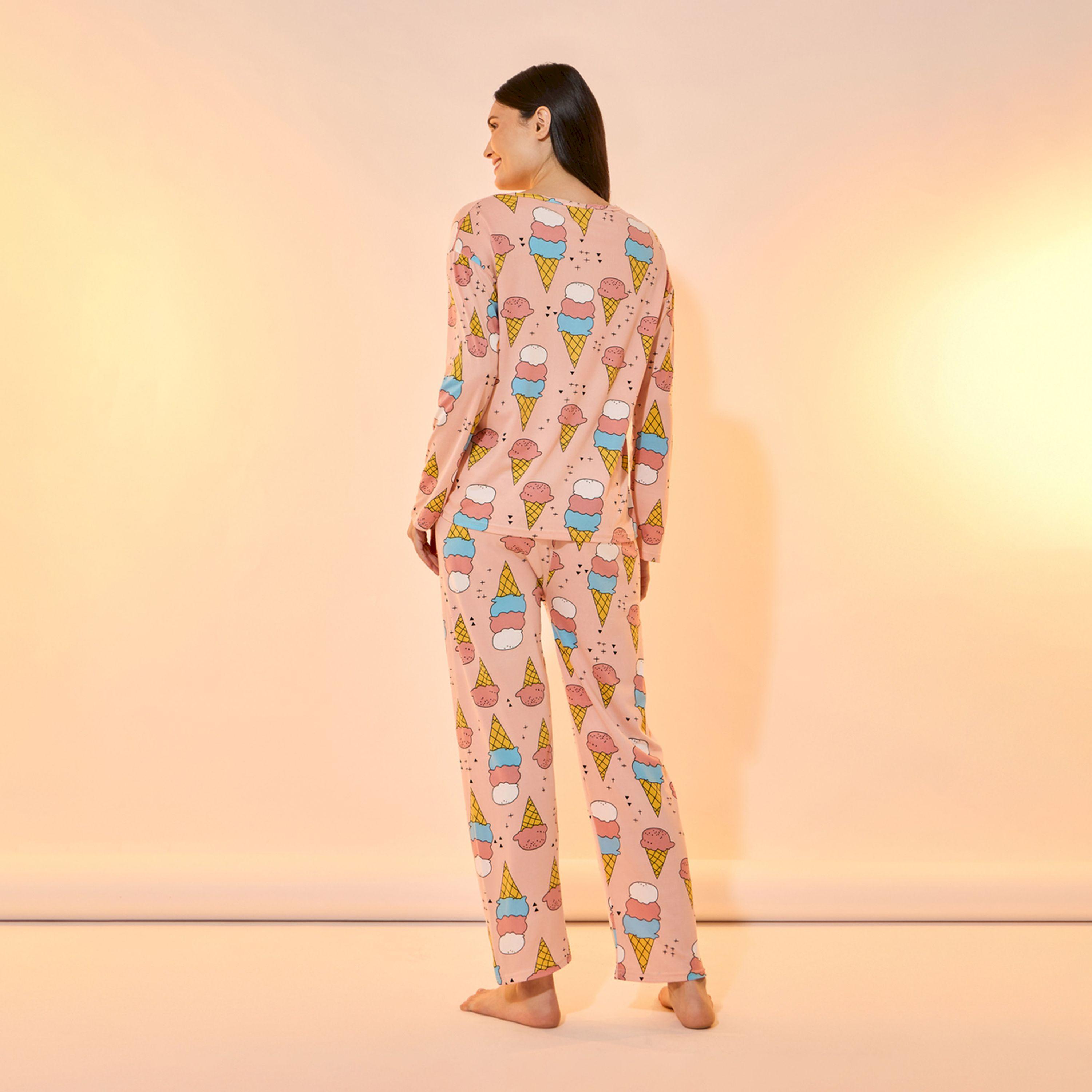 Take Two All Over Ice Cream Print Long Sleeves T-Shirt and Pyjama Set-women-clothing-nightwear-pyjamas-longsets-image-5