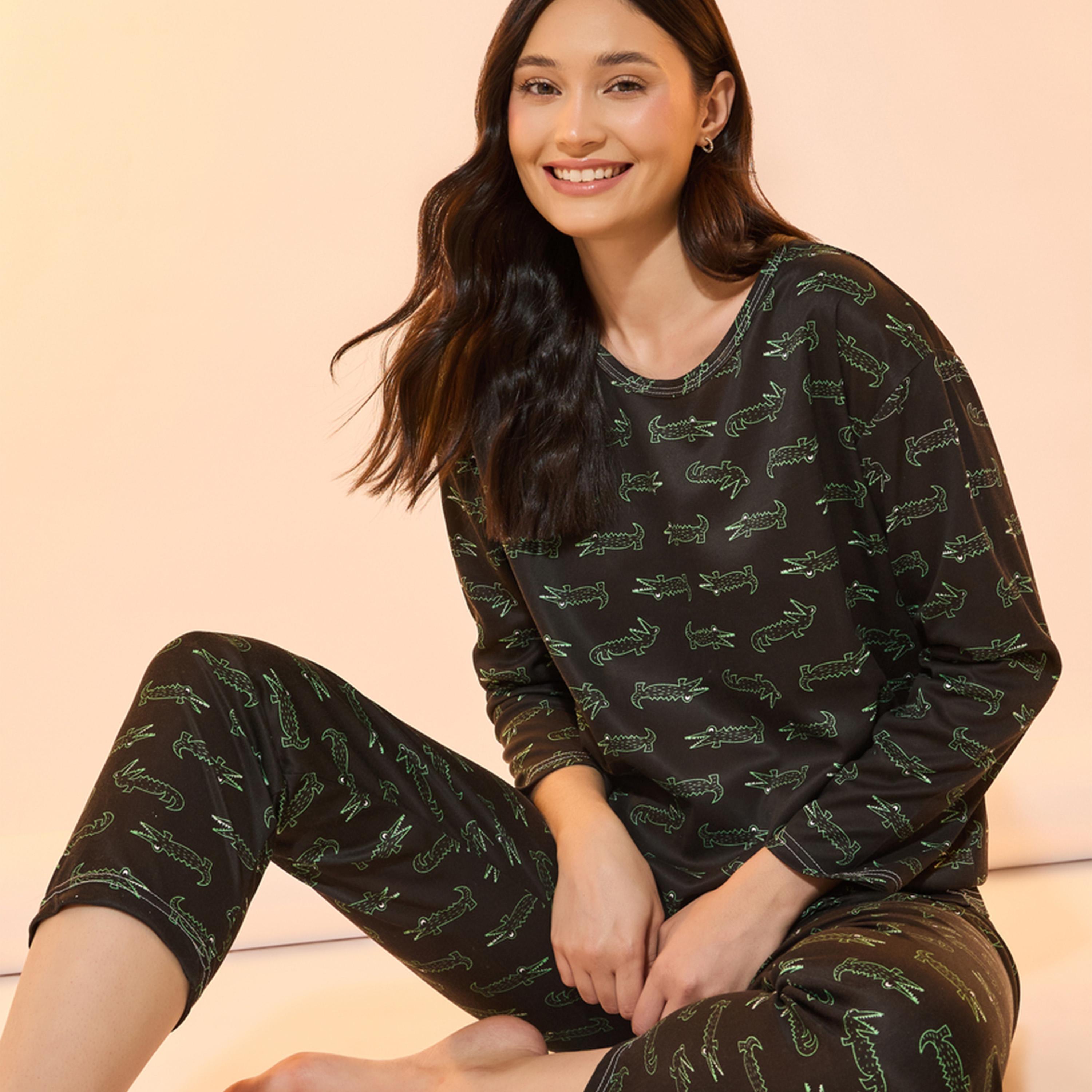طقم من بنطال بيجاما مع تيشيرت بأكمام طويلة-women-clothing-nightwear-pyjamas-longsets-image-1