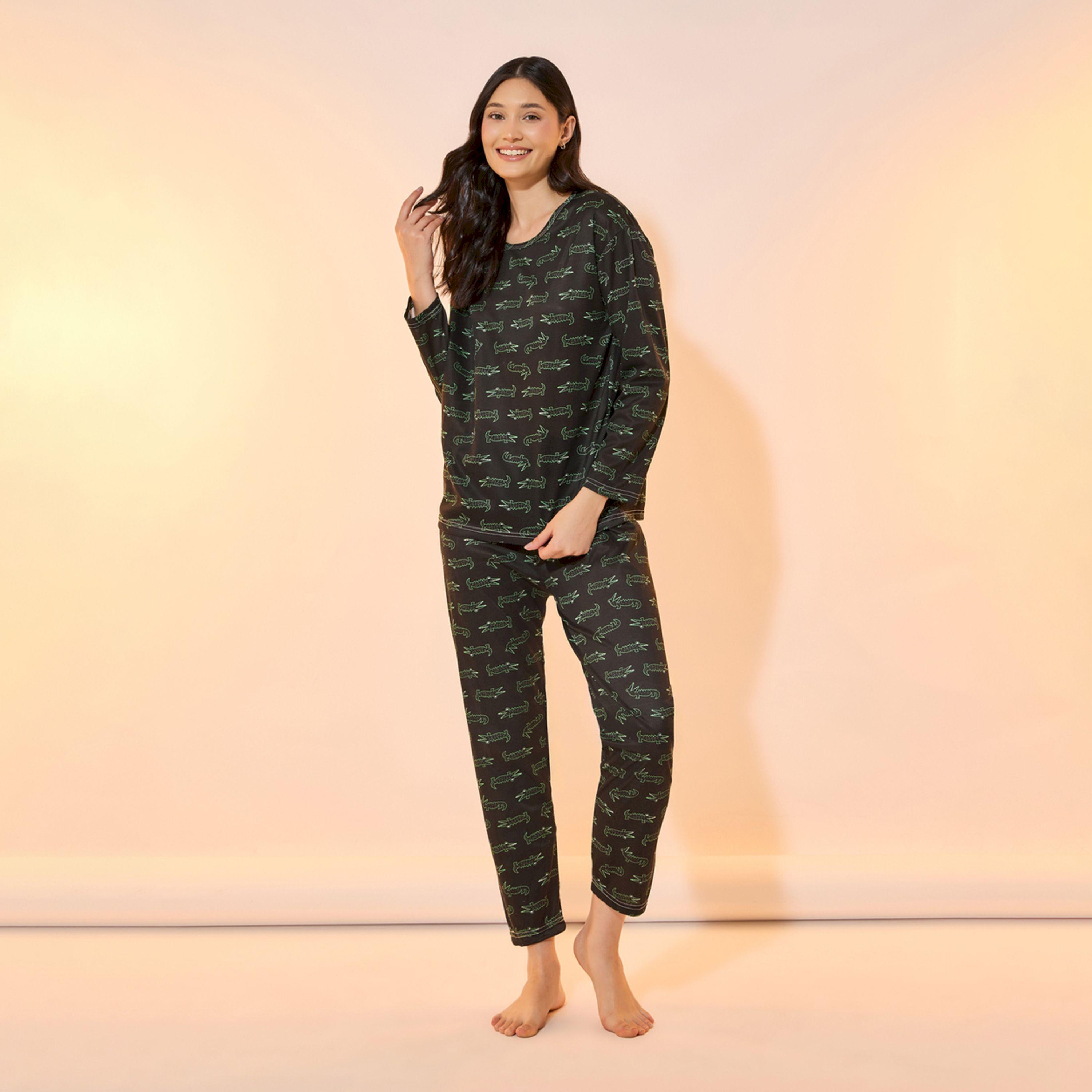 Take Two All Over Crocodile Print Long Sleeve T-Shirt and Pyjama Set-women-clothing-nightwear-pyjamas-longsets-image-2