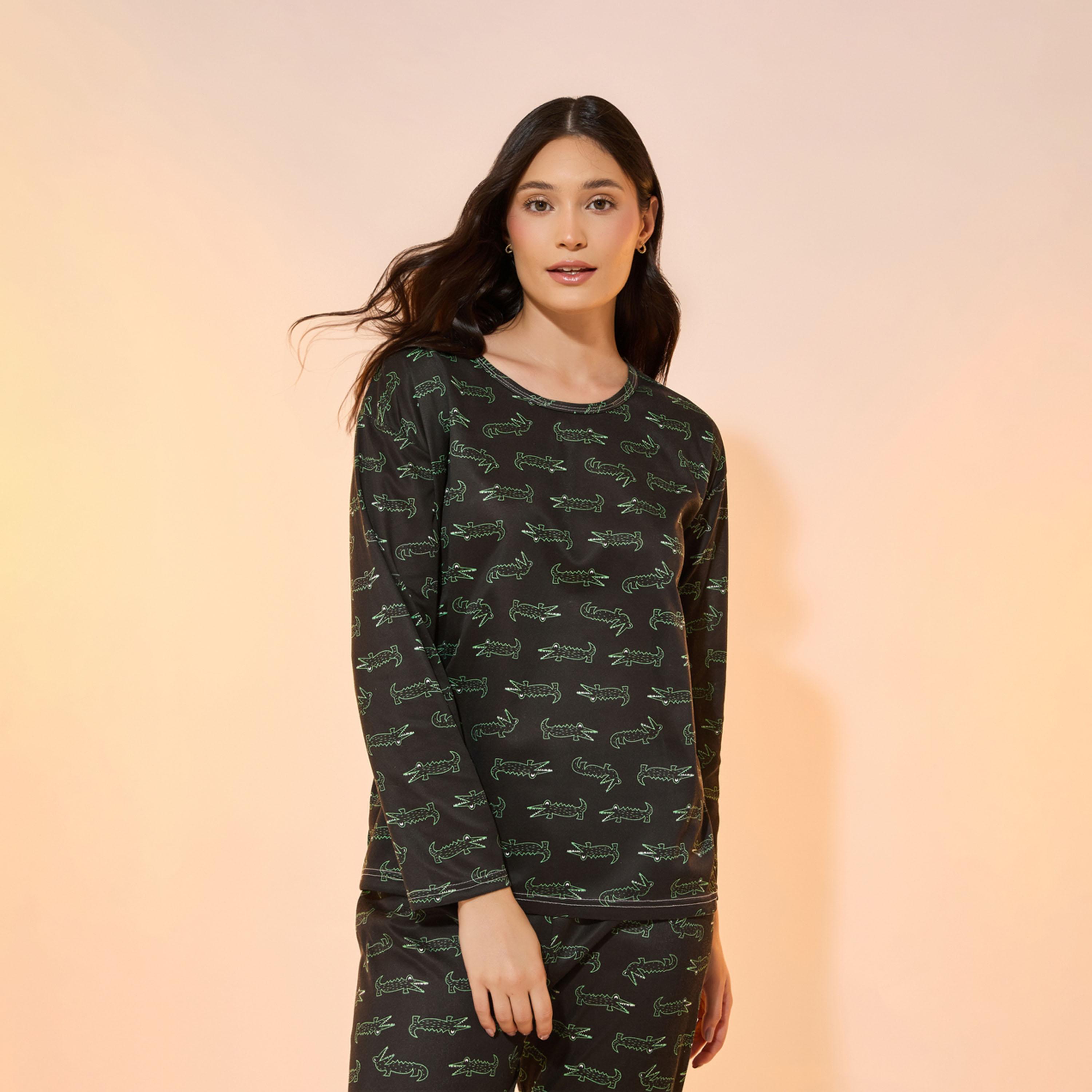 طقم من بنطال بيجاما مع تيشيرت بأكمام طويلة-women-clothing-nightwear-pyjamas-longsets-image-3