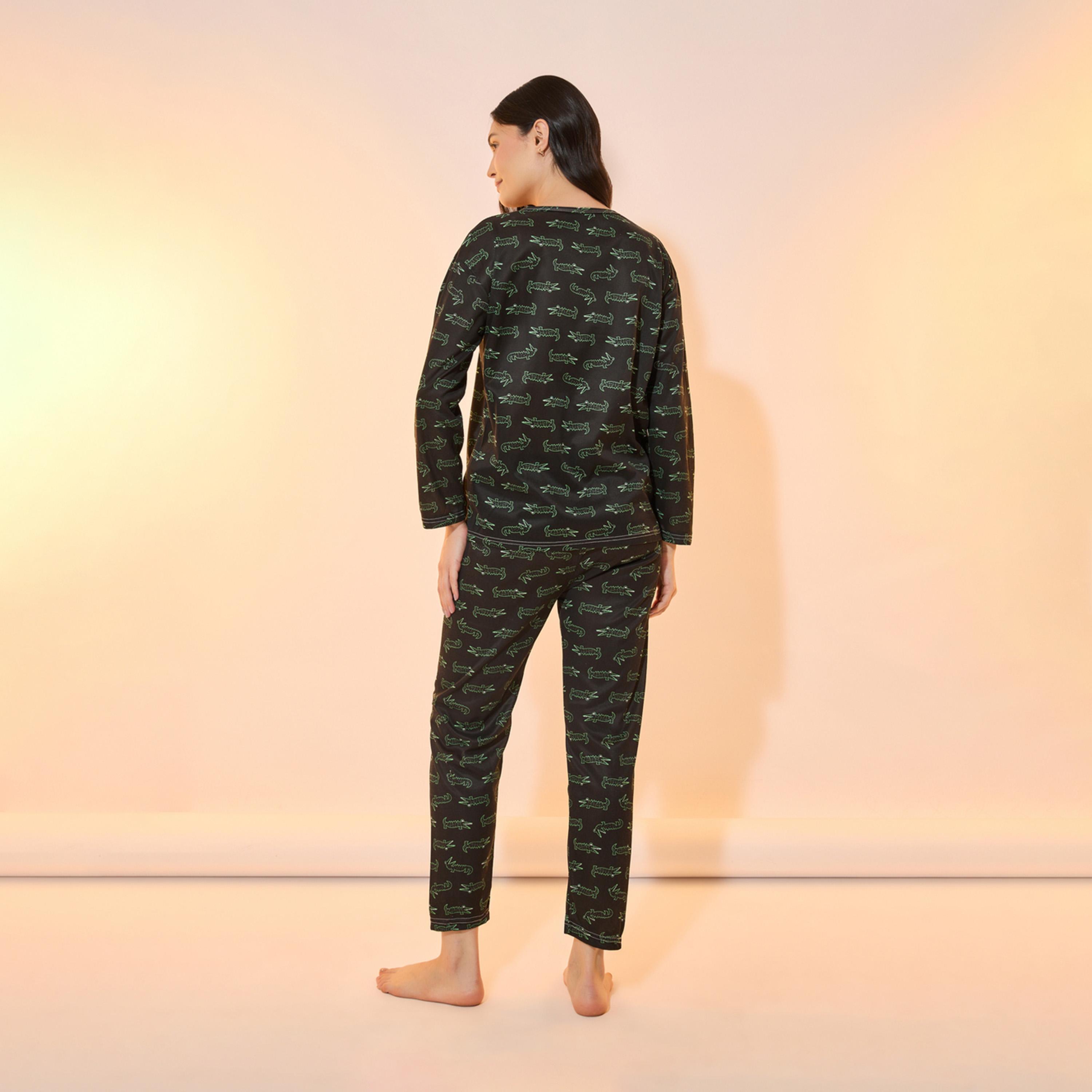 Take Two All Over Crocodile Print Long Sleeve T-Shirt and Pyjama Set-women-clothing-nightwear-pyjamas-longsets-image-6