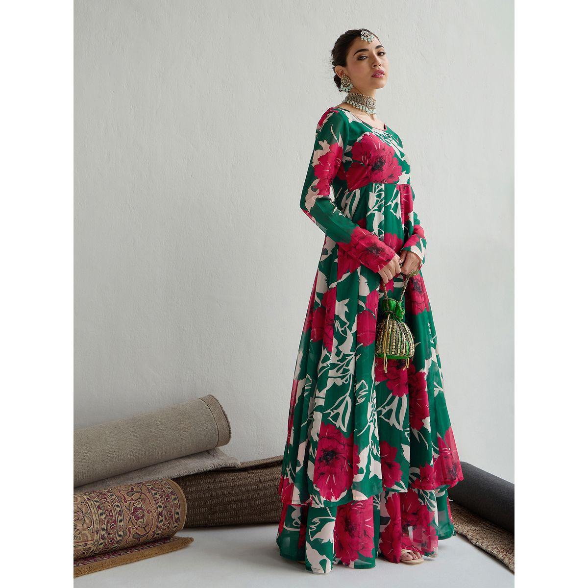 كورتا طويلة بنمط اناركالي بطبعة زهور ساسافراس × ستايلي-women-clothing-ethnicwear-kurtas-image-1