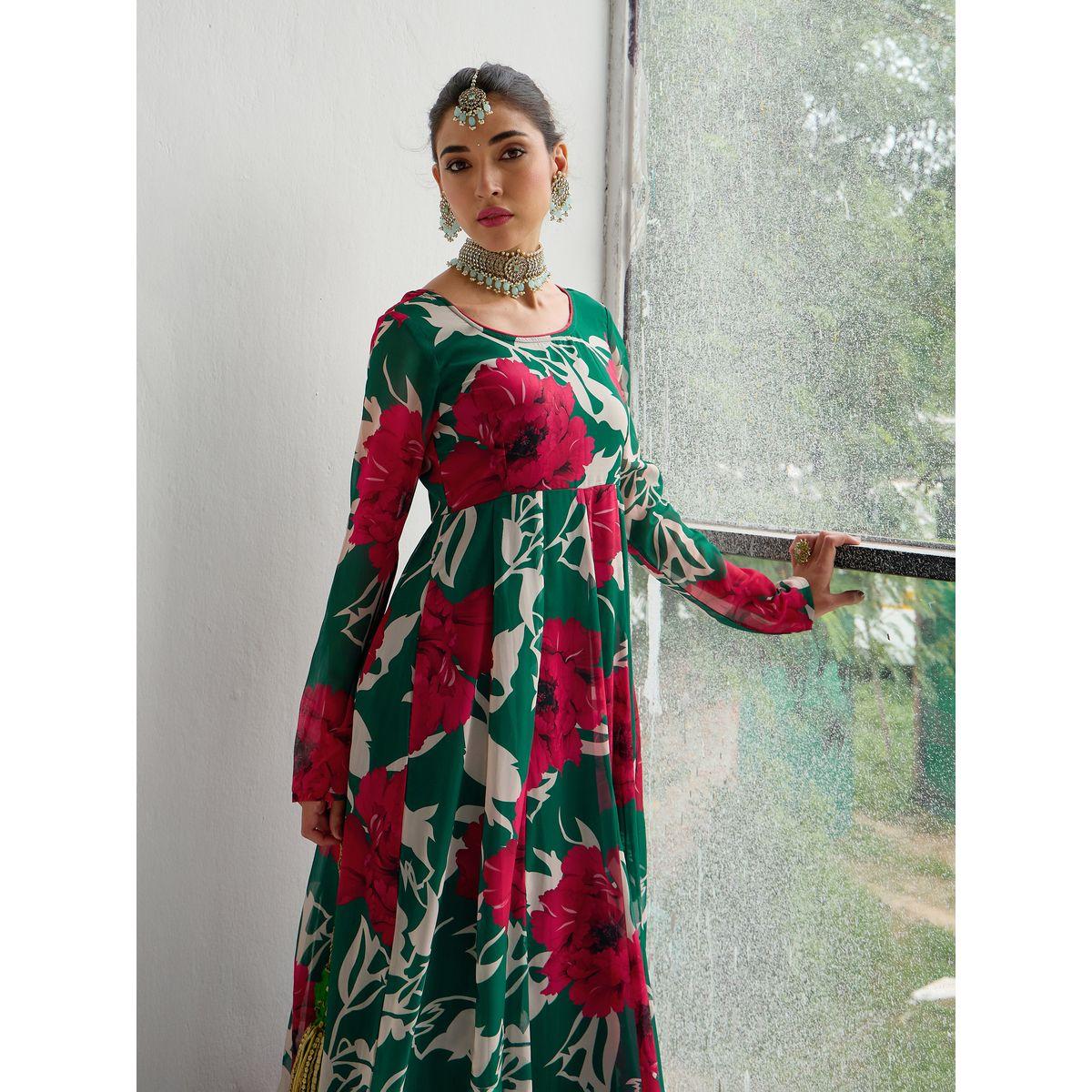 كورتا طويلة بنمط اناركالي بطبعة زهور ساسافراس × ستايلي-women-clothing-ethnicwear-kurtas-image-2