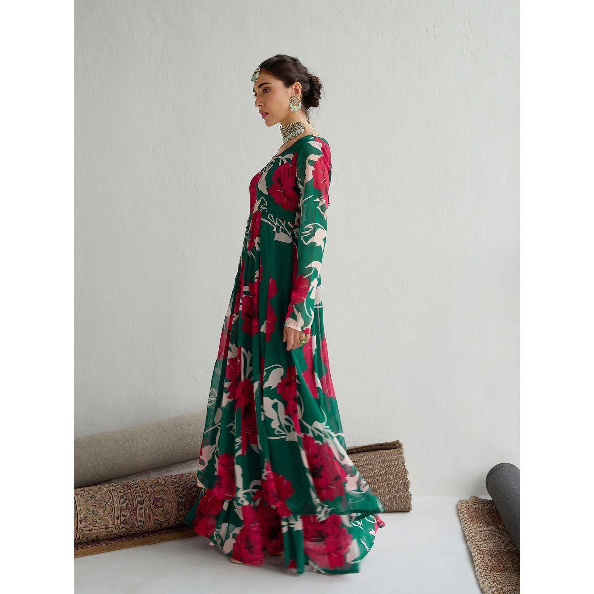 Sassafras X Styli   All-Over Floral Print Anarkali Maxi Kurta-women-clothing-ethnicwear-kurtas-image-3
