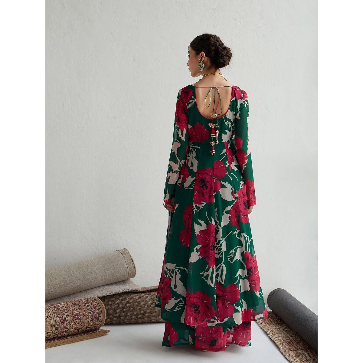 كورتا طويلة بنمط اناركالي بطبعة زهور ساسافراس × ستايلي-women-clothing-ethnicwear-kurtas-image-5