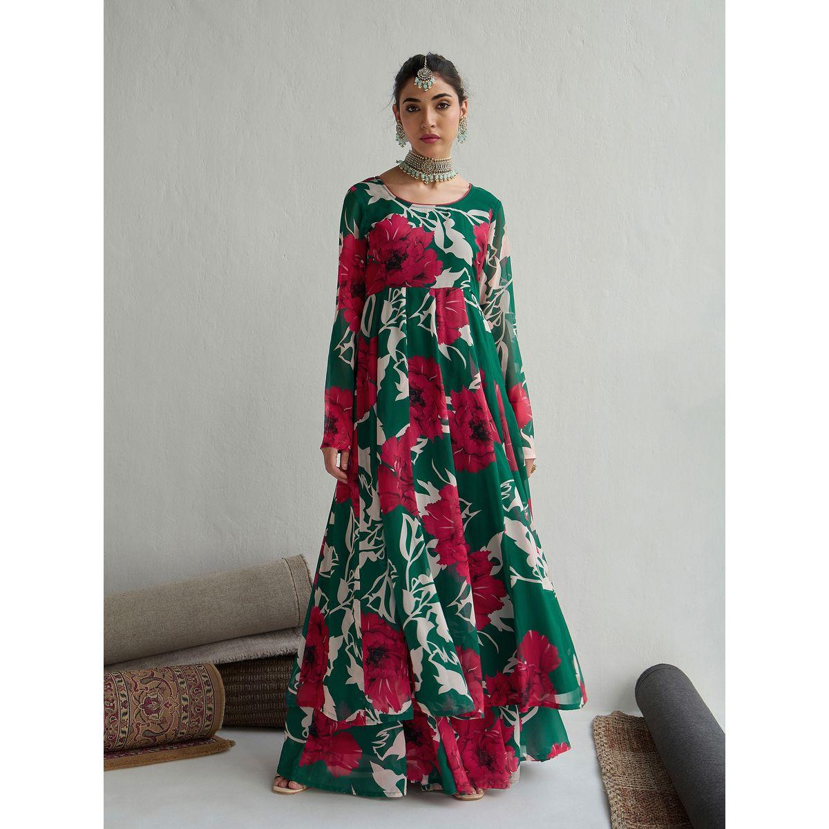 كورتا طويلة بنمط اناركالي بطبعة زهور ساسافراس × ستايلي-women-clothing-ethnicwear-kurtas-image-6