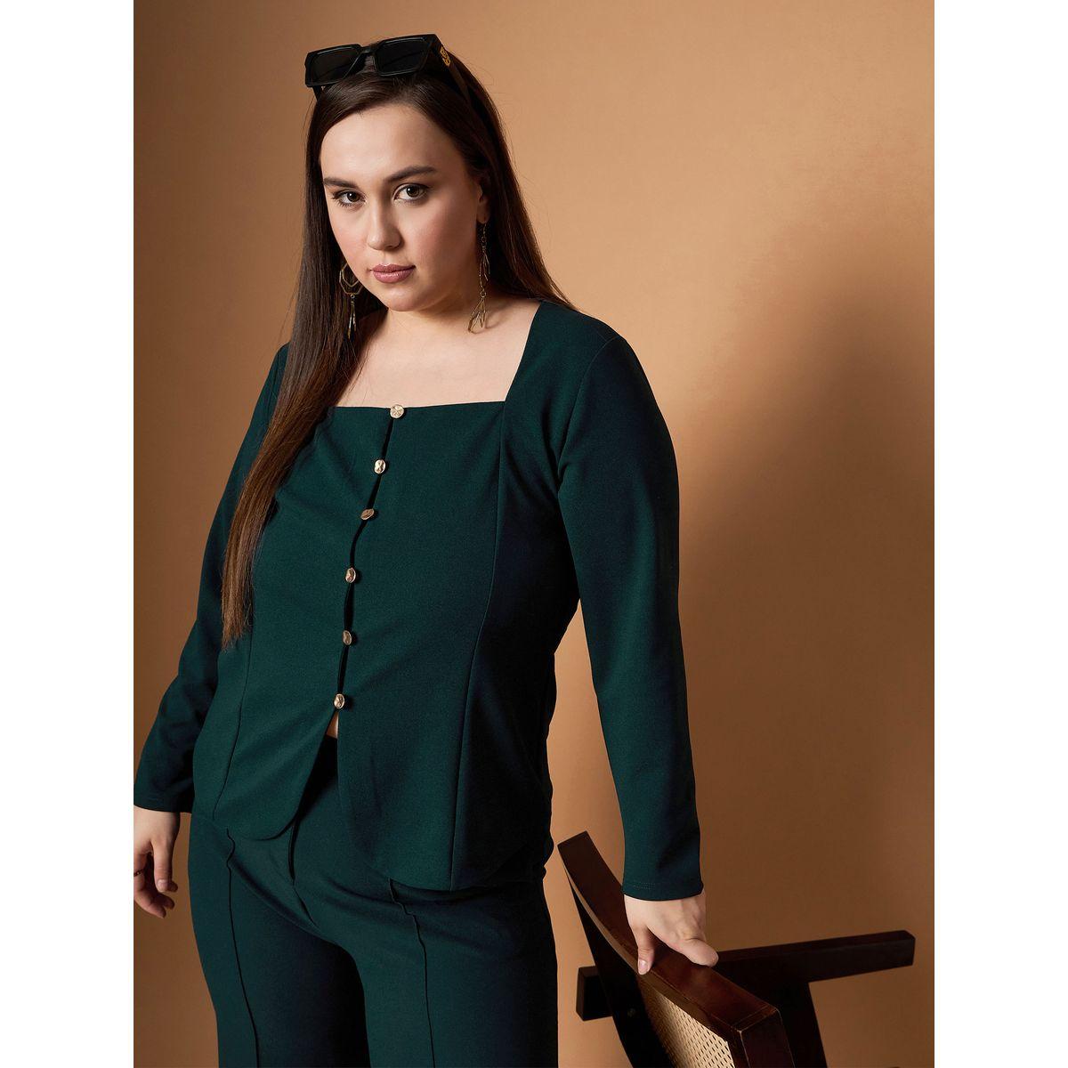 Sassafras X Styli  Plus Size Solid Front Button Top and Straight Pants Set-women-clothing-dresses-image-1