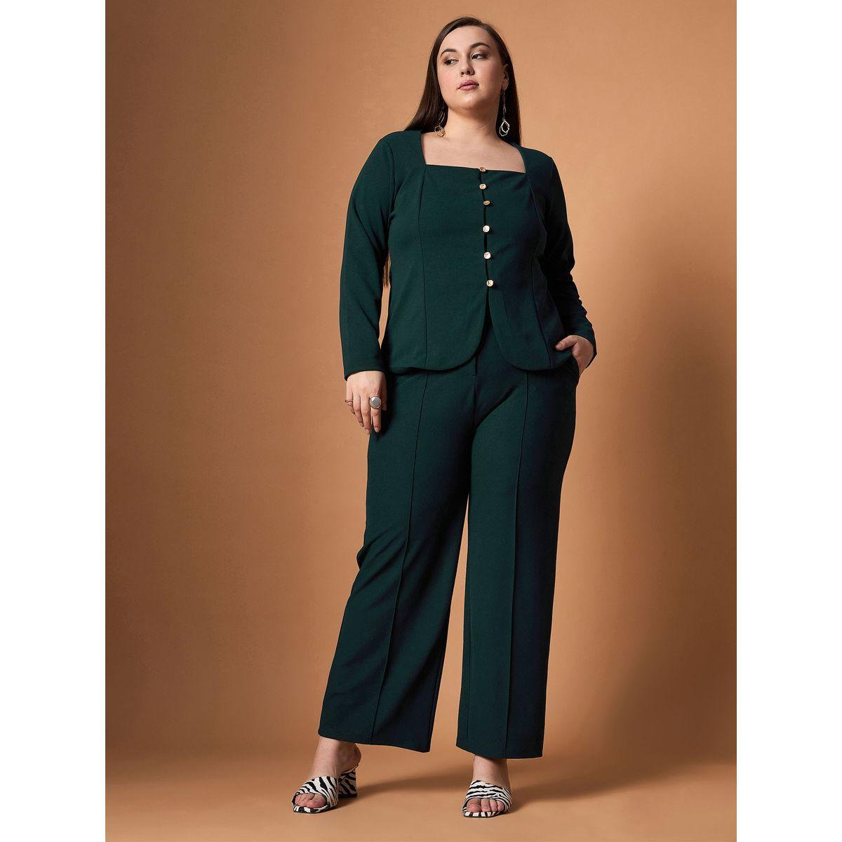 Sassafras X Styli  Plus Size Solid Front Button Top and Straight Pants Set-women-clothing-dresses-image-2