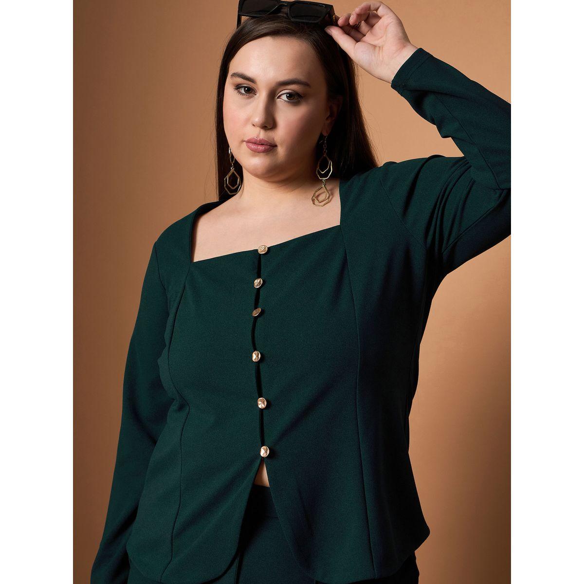 Sassafras X Styli  Plus Size Solid Front Button Top and Straight Pants Set-women-clothing-dresses-image-4