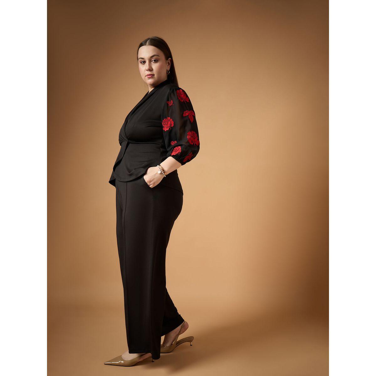 Sassafras X Styli  Plus Size Embroidered Sleeves Top and Straight Pants Set-women-clothing-dresses-image-3