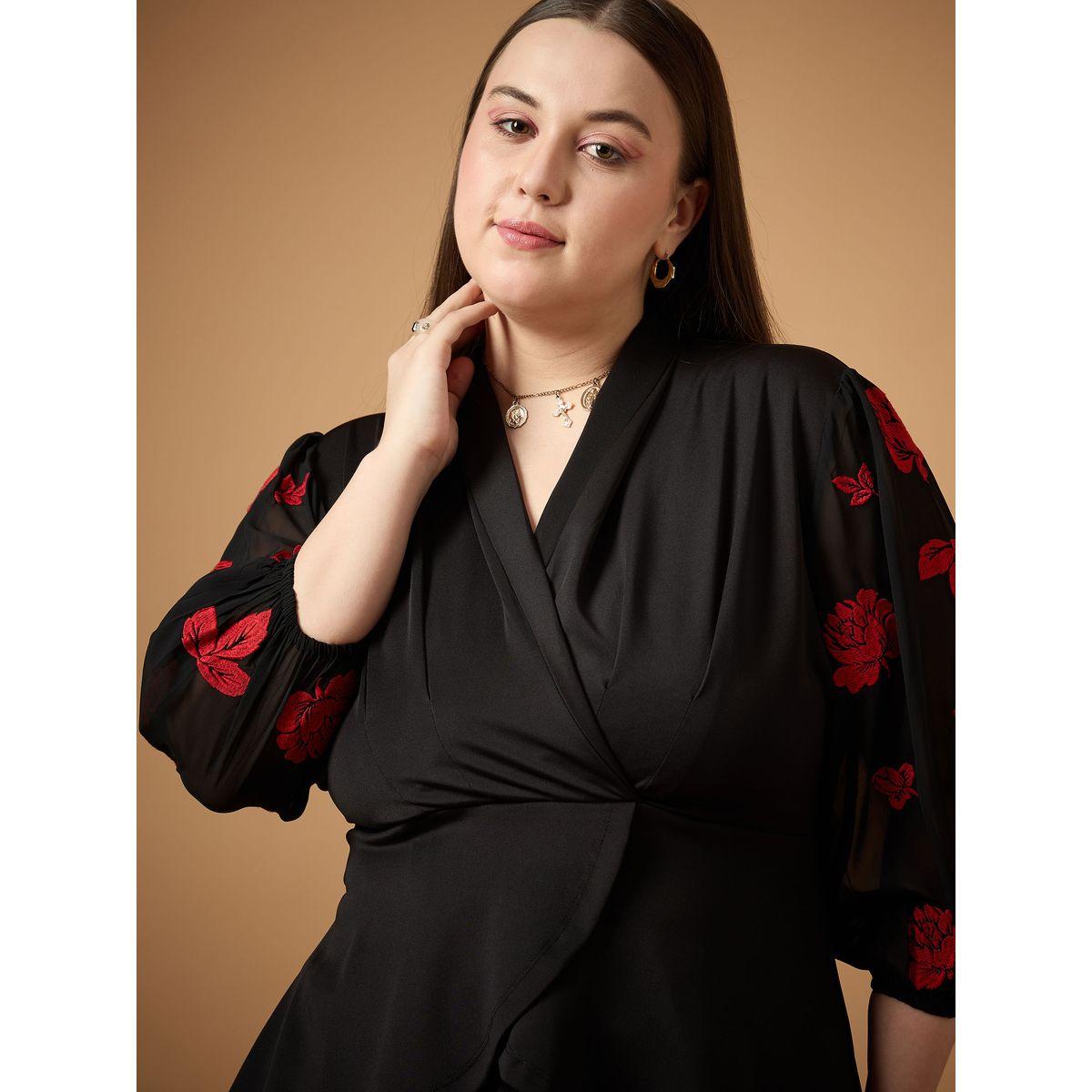 Sassafras X Styli  Plus Size Embroidered Sleeves Top and Straight Pants Set-women-clothing-dresses-image-4