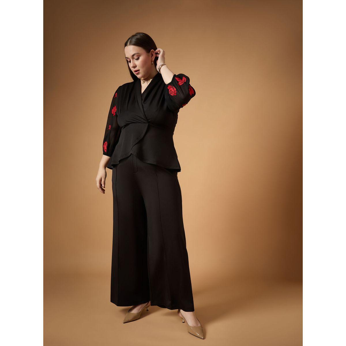 Sassafras X Styli  Plus Size Embroidered Sleeves Top and Straight Pants Set-women-clothing-dresses-image-8