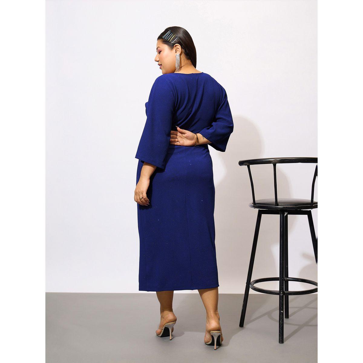 فستان ميدي بمقاس كبير ومزين بالجليتر مع عقدة ساسافراس × ستايلي-women-clothing-dresses-image-5