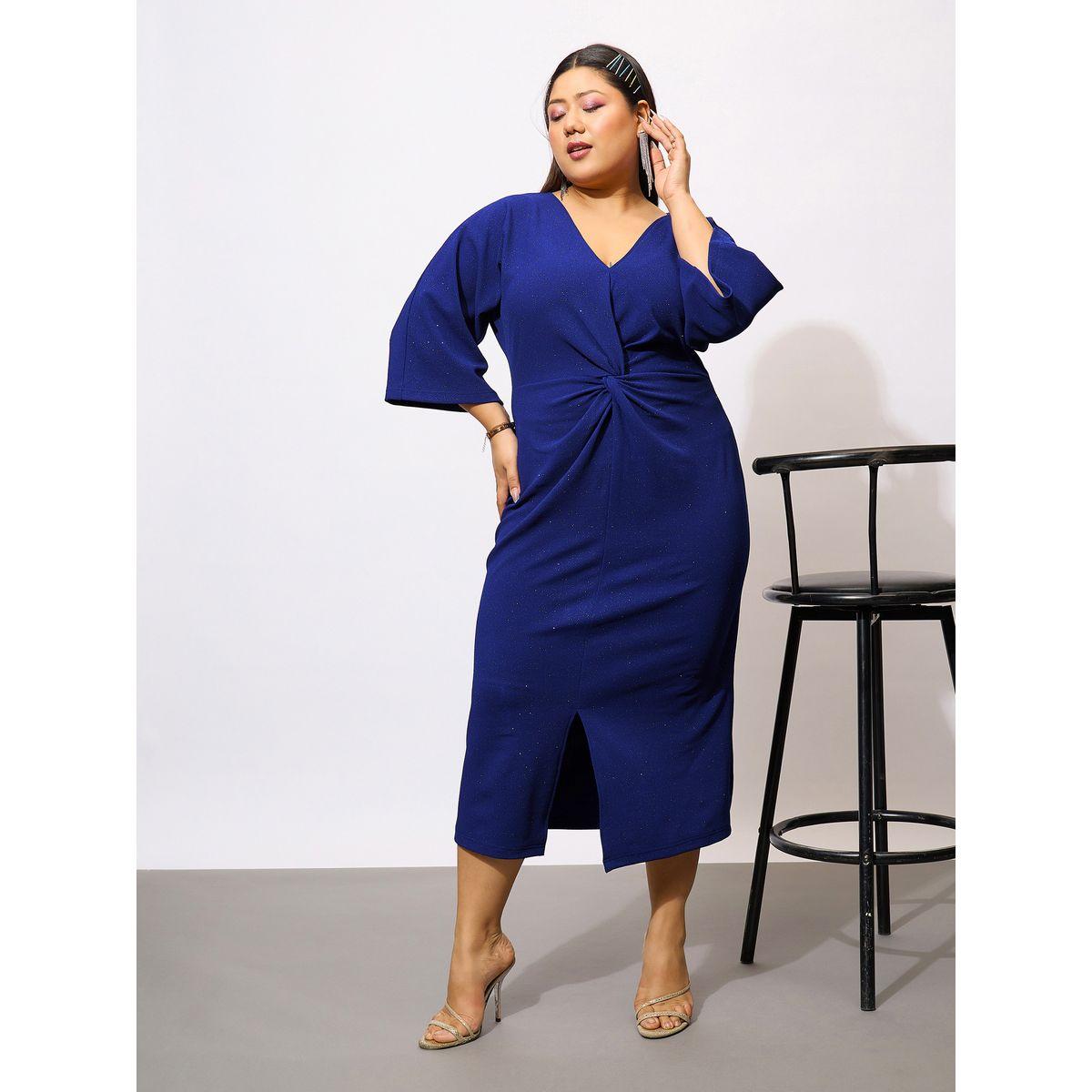 فستان ميدي بمقاس كبير ومزين بالجليتر مع عقدة ساسافراس × ستايلي-women-clothing-dresses-image-6