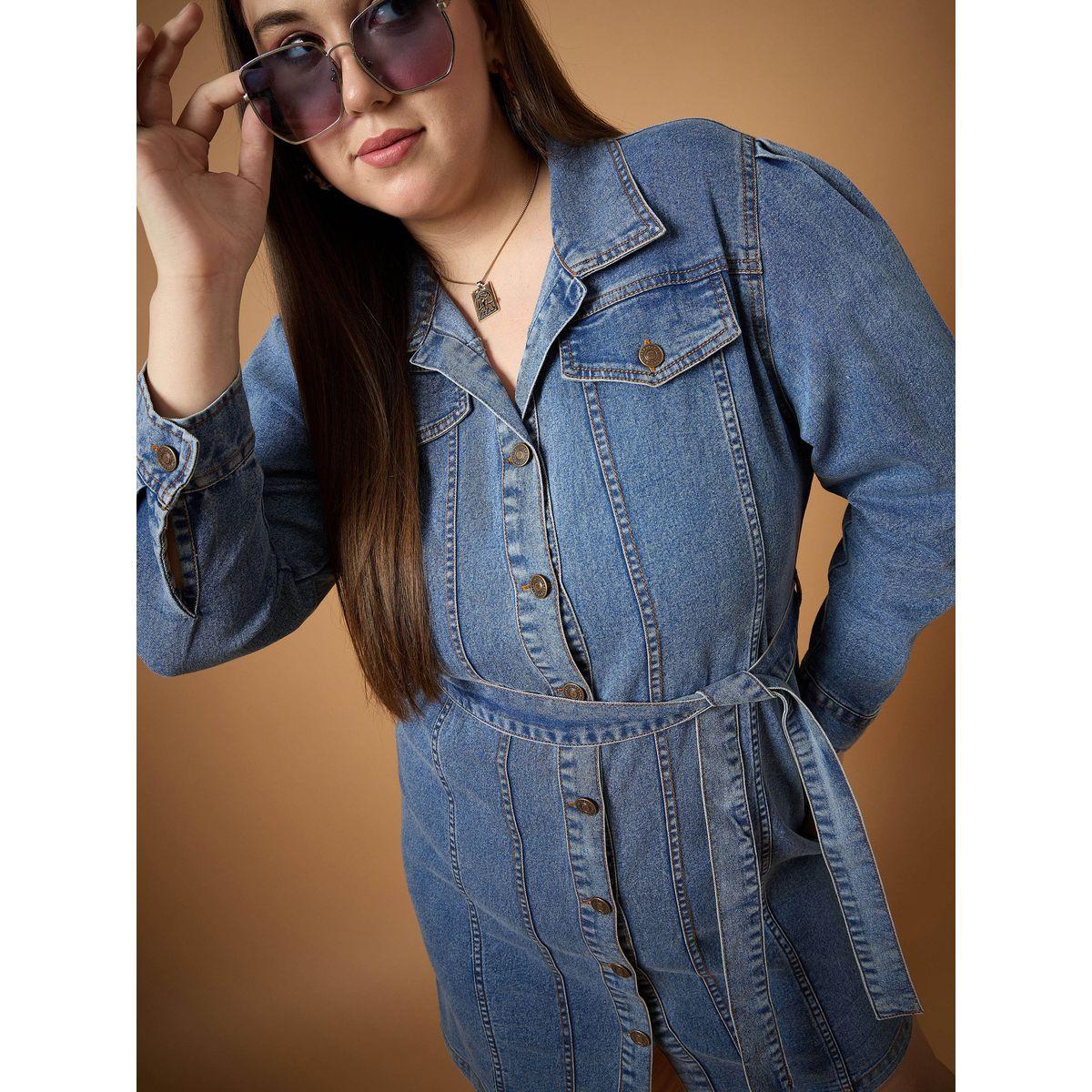 فستان قصير بمقاس كبير بنمط قميص ساسافراس × ستايلي-women-clothing-dresses-image-2