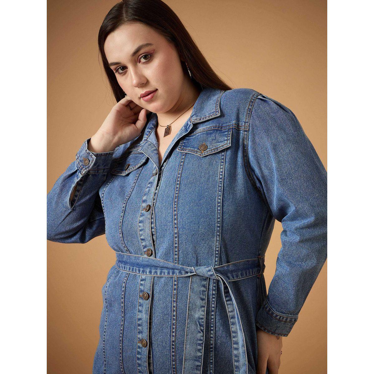 Sassafras X Styli Plus Size Front Button Belted Shirt Mini Dress-women-clothing-dresses-image-4