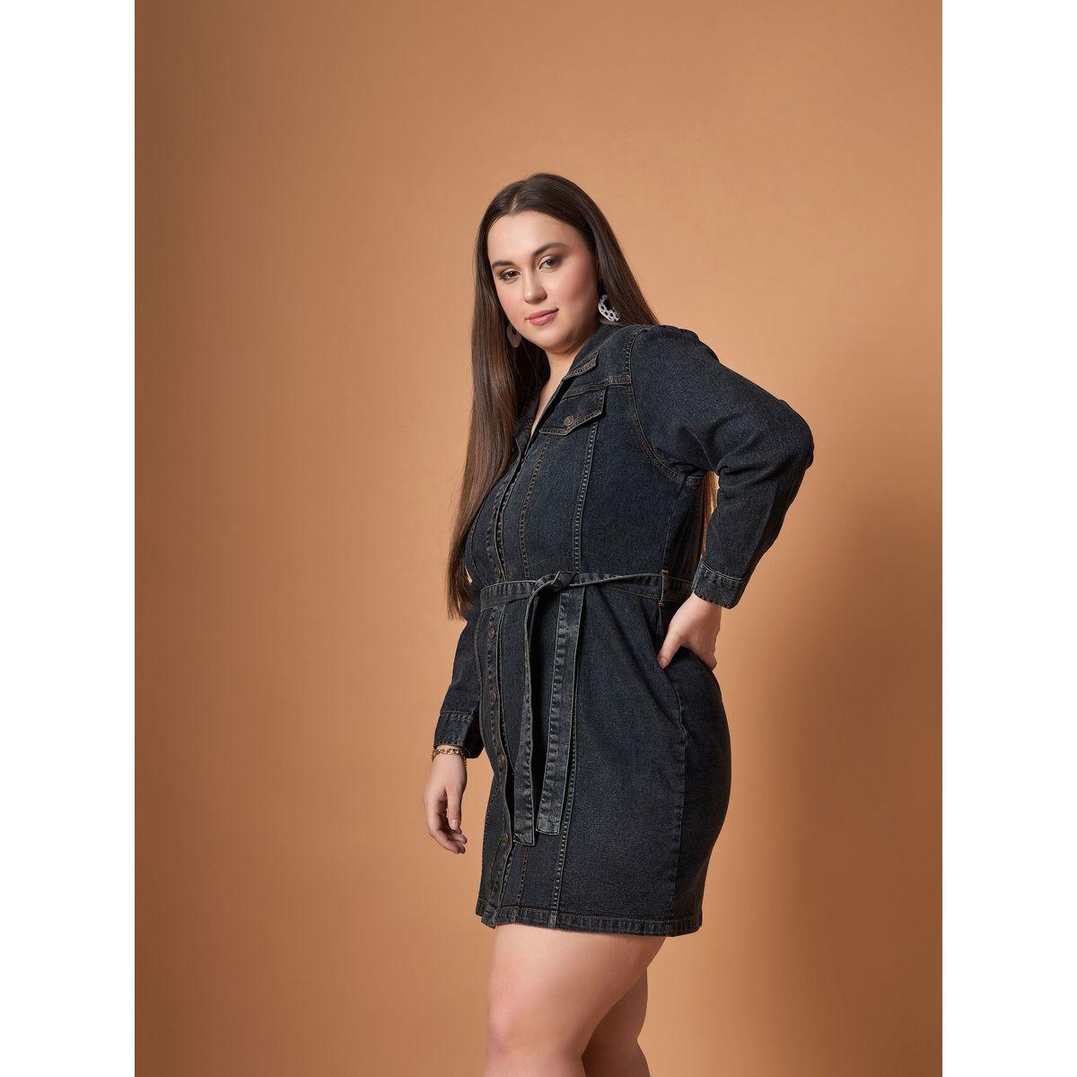 Sassafras X Styli Plus Size Front Button Belted Shirt Mini Dress-women-clothing-dresses-image-3