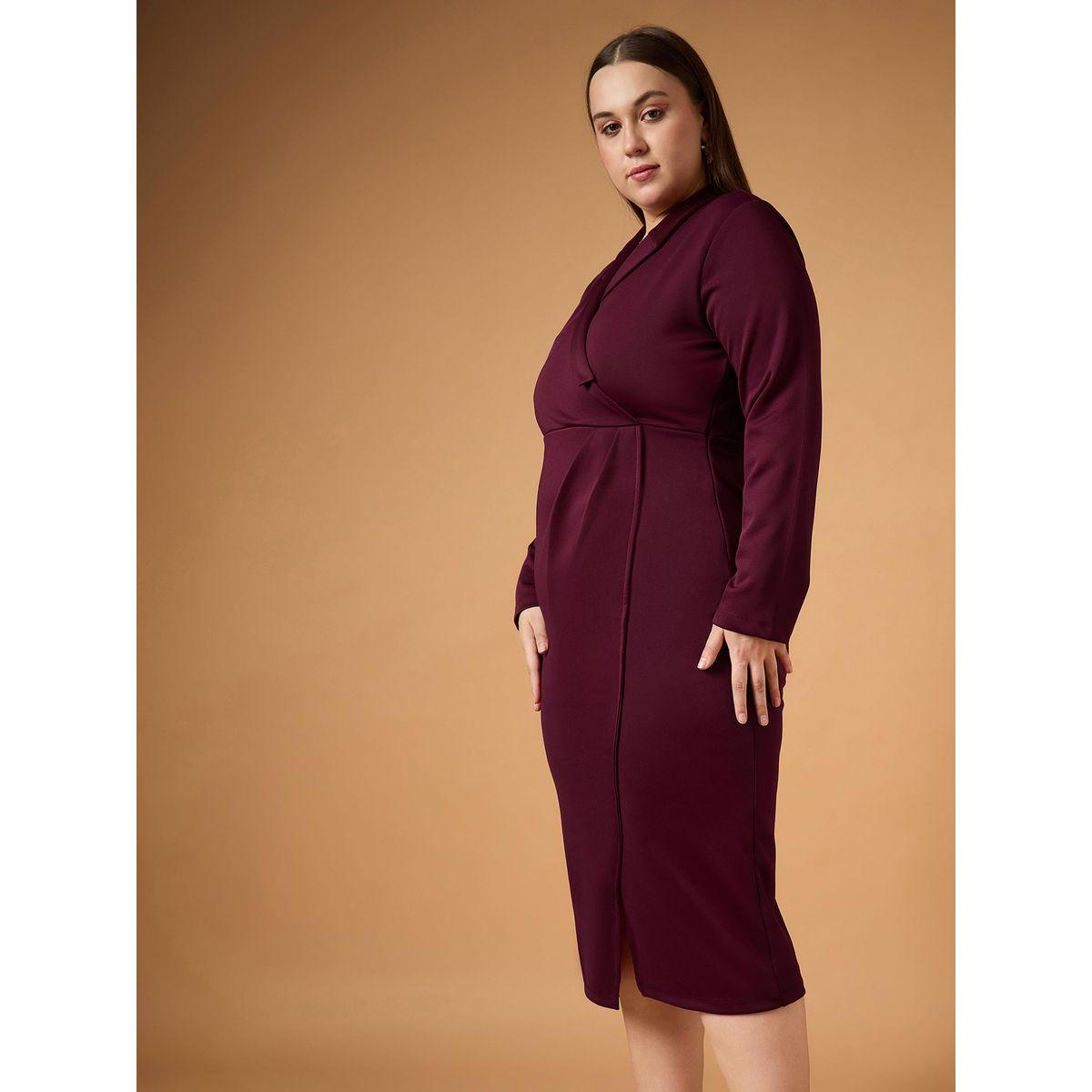 Sassafras X Styli  Plus Size Solid Wrap Look Sheath Midi Dress-women-clothing-dresses-image-3
