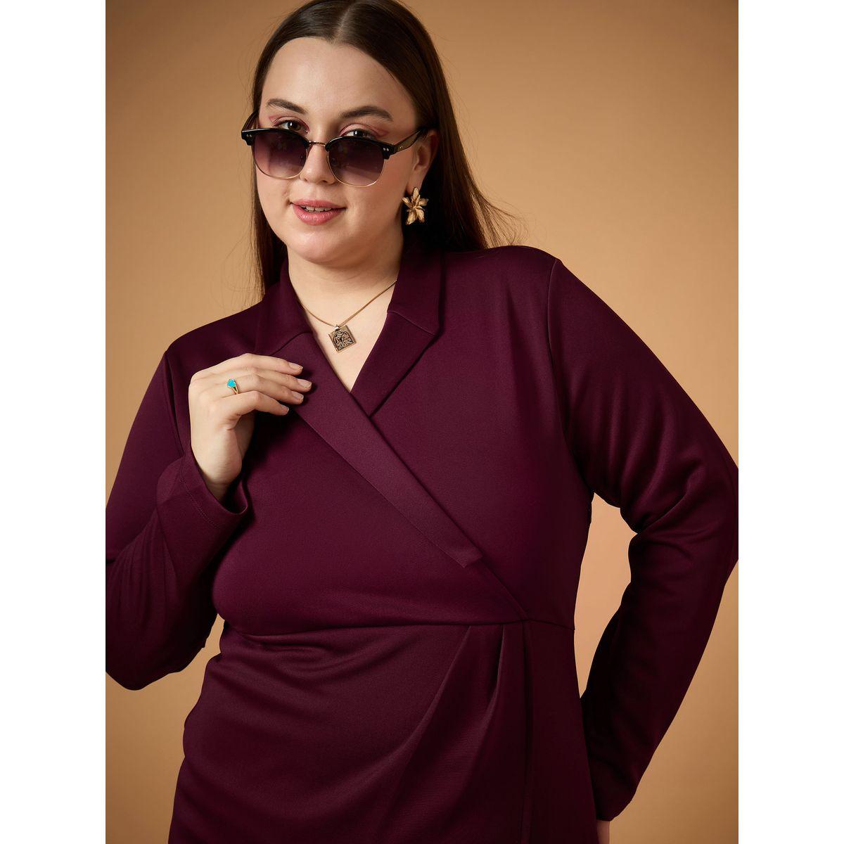 Sassafras X Styli  Plus Size Solid Wrap Look Sheath Midi Dress-women-clothing-dresses-image-4