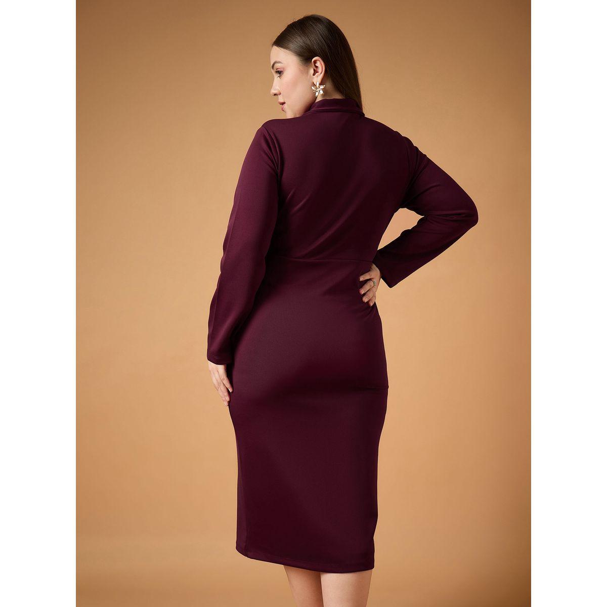 Sassafras X Styli  Plus Size Solid Wrap Look Sheath Midi Dress-women-clothing-dresses-image-5