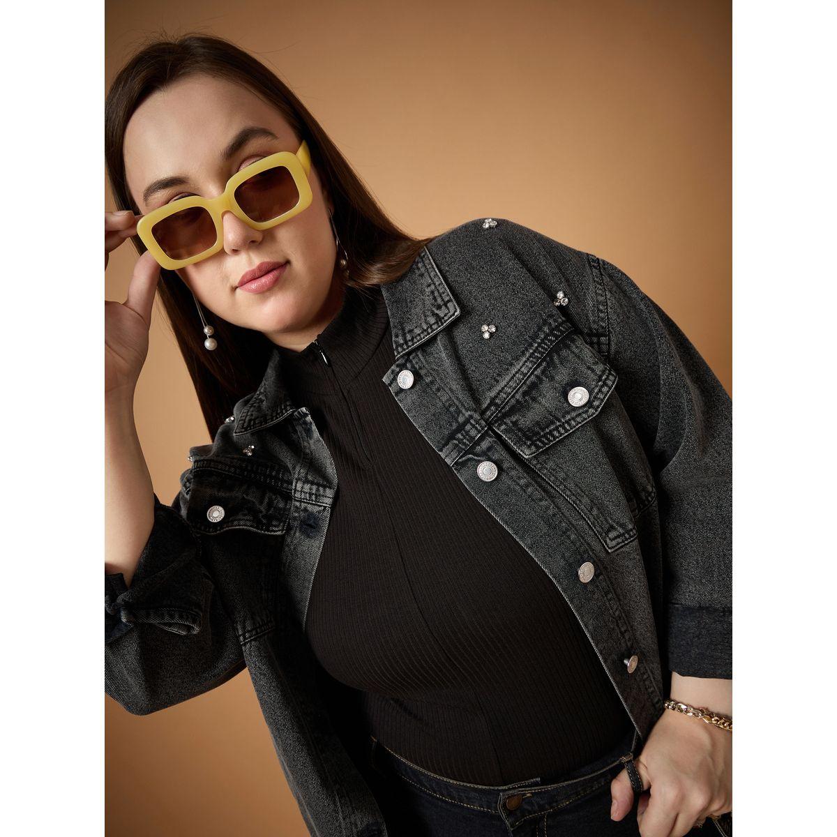 جاكيت دنيم بمقاس كبير وتفاصيل جيوب ساسافراس × ستايلي-women-winterwear-coatsandjackets-jackets-image-1
