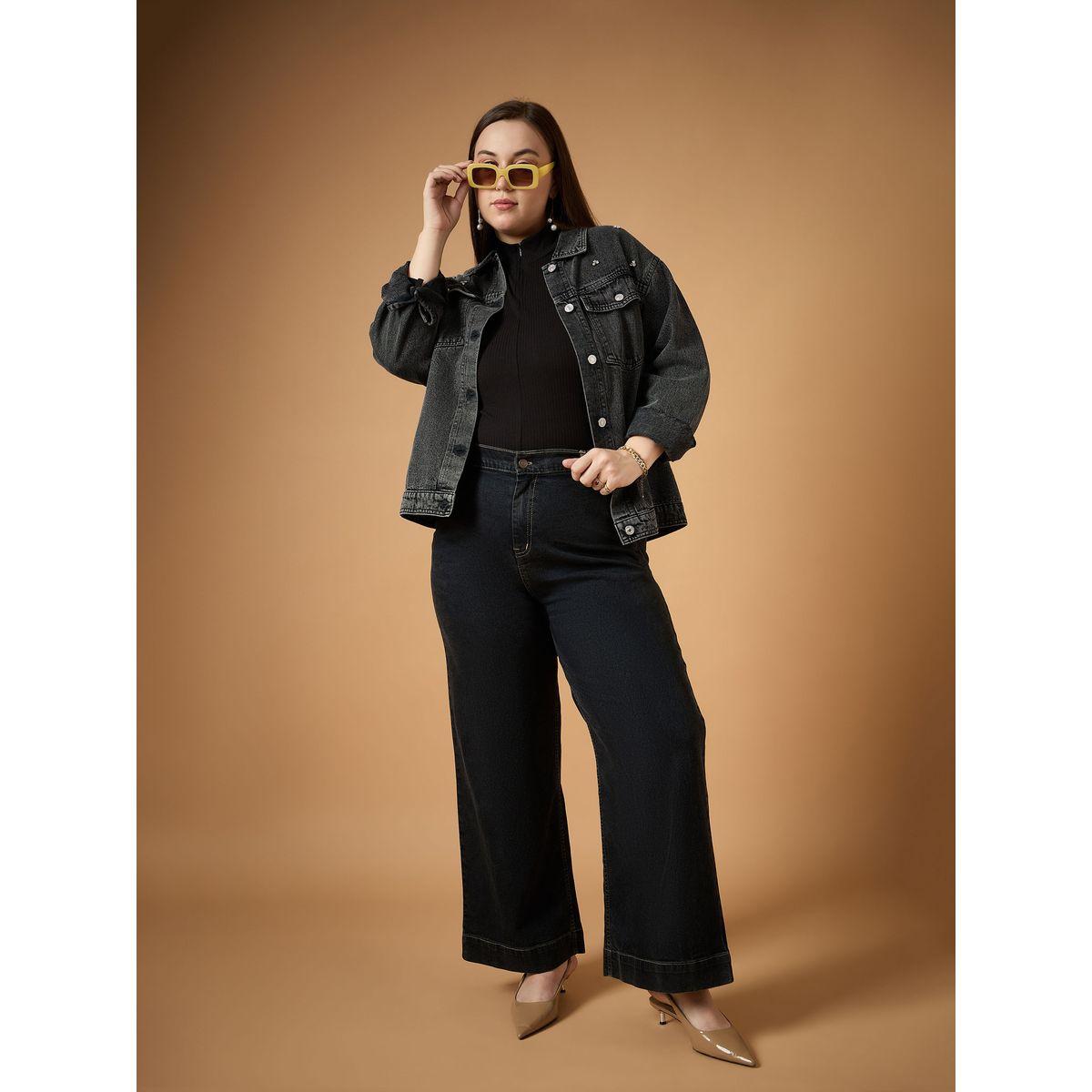 Sassafras X Styli  Plus Size Embellished Detail Washed Denim Jacket with Pocket Detail-women-winterwear-coatsandjackets-jackets-image-2