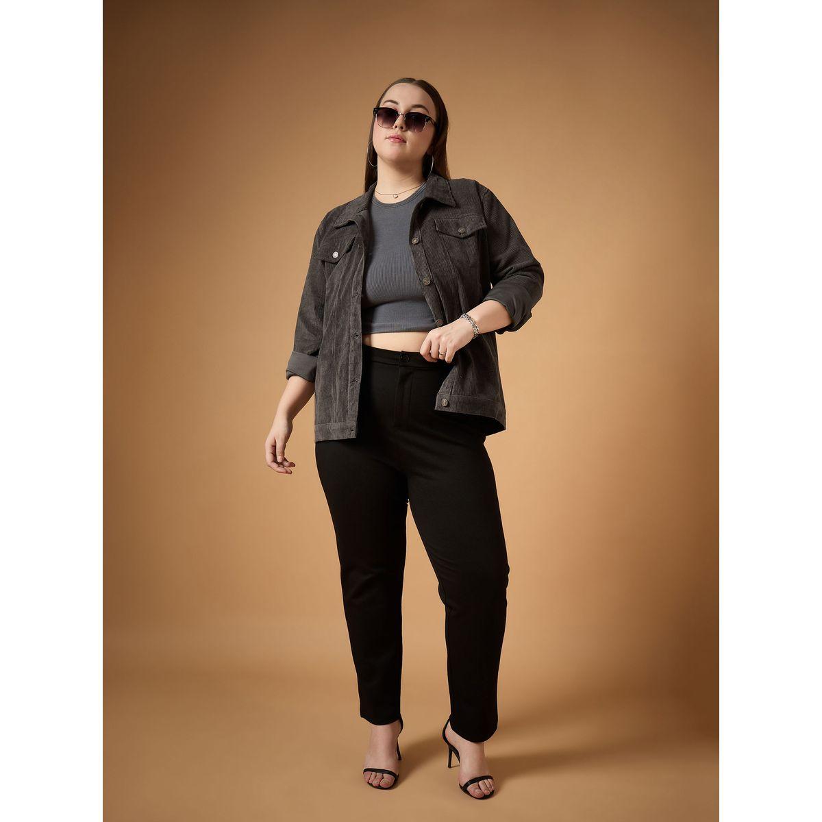 Sassafras X Styli  Plus Size Front Button Corduroy Jacket-women-winterwear-coatsandjackets-jackets-image-2