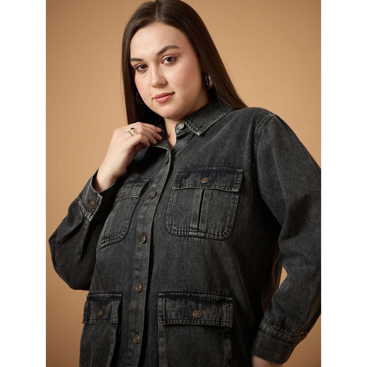 Sassafras X Styli  Plus Size Acid Washed Denim Shacket-women-winterwear-coatsandjackets-jackets-image-4
