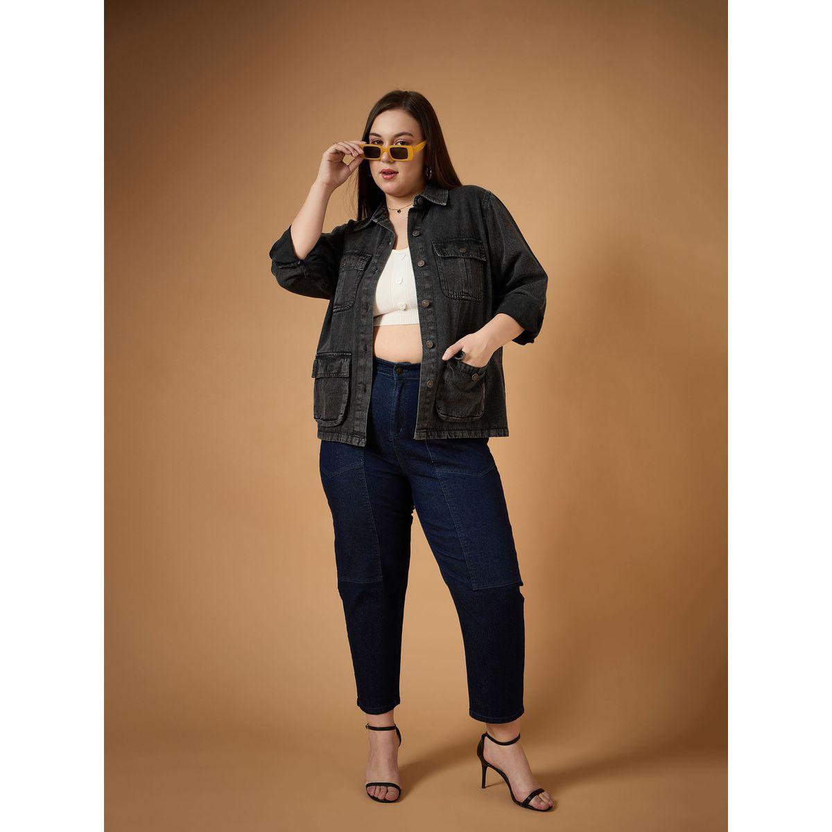 Sassafras X Styli  Plus Size Acid Washed Denim Shacket-women-winterwear-coatsandjackets-jackets-image-6
