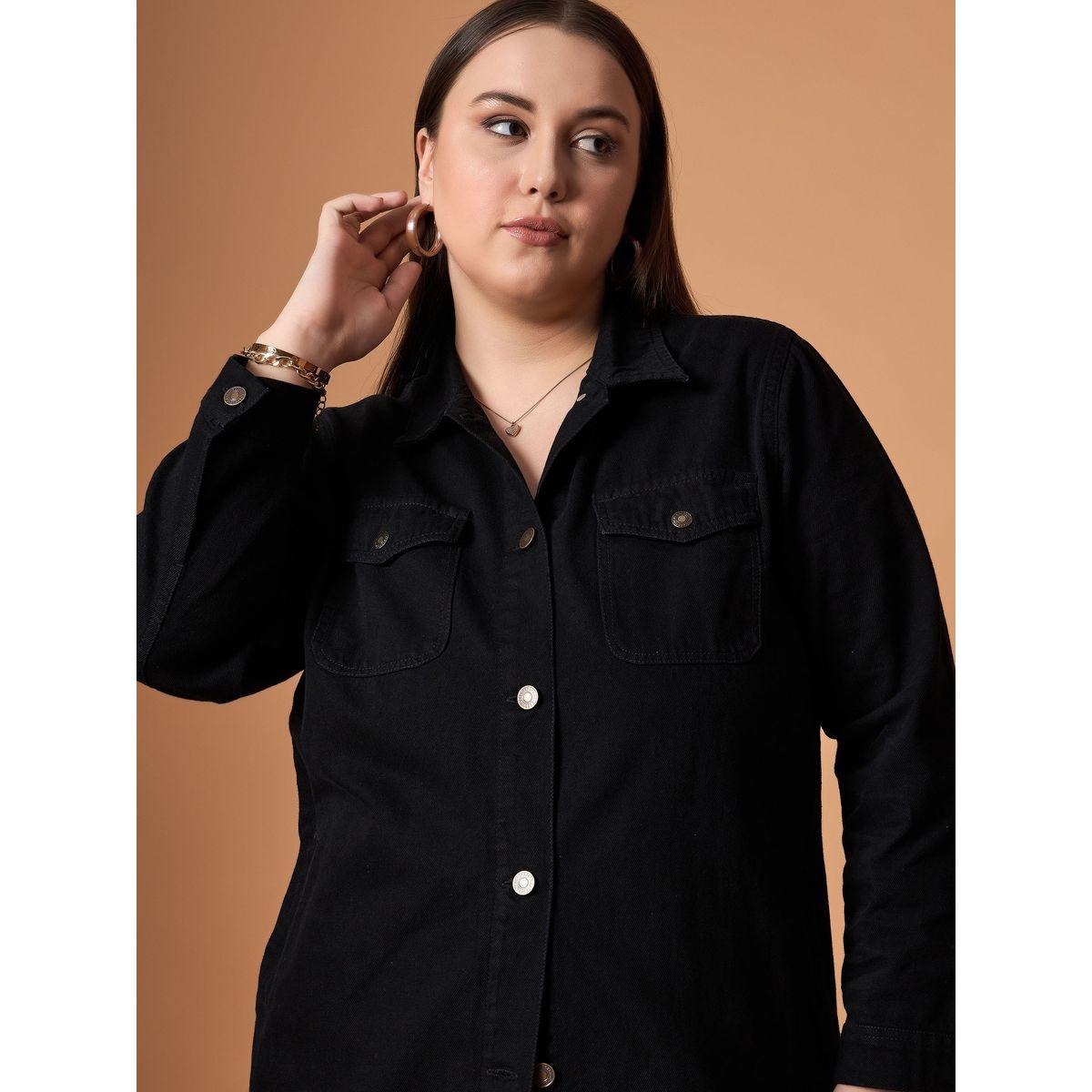 شاكيت دنيم سادة بمقاس كبير وجيوب ساسافراس × ستايلي-women-winterwear-coatsandjackets-jackets-image-4