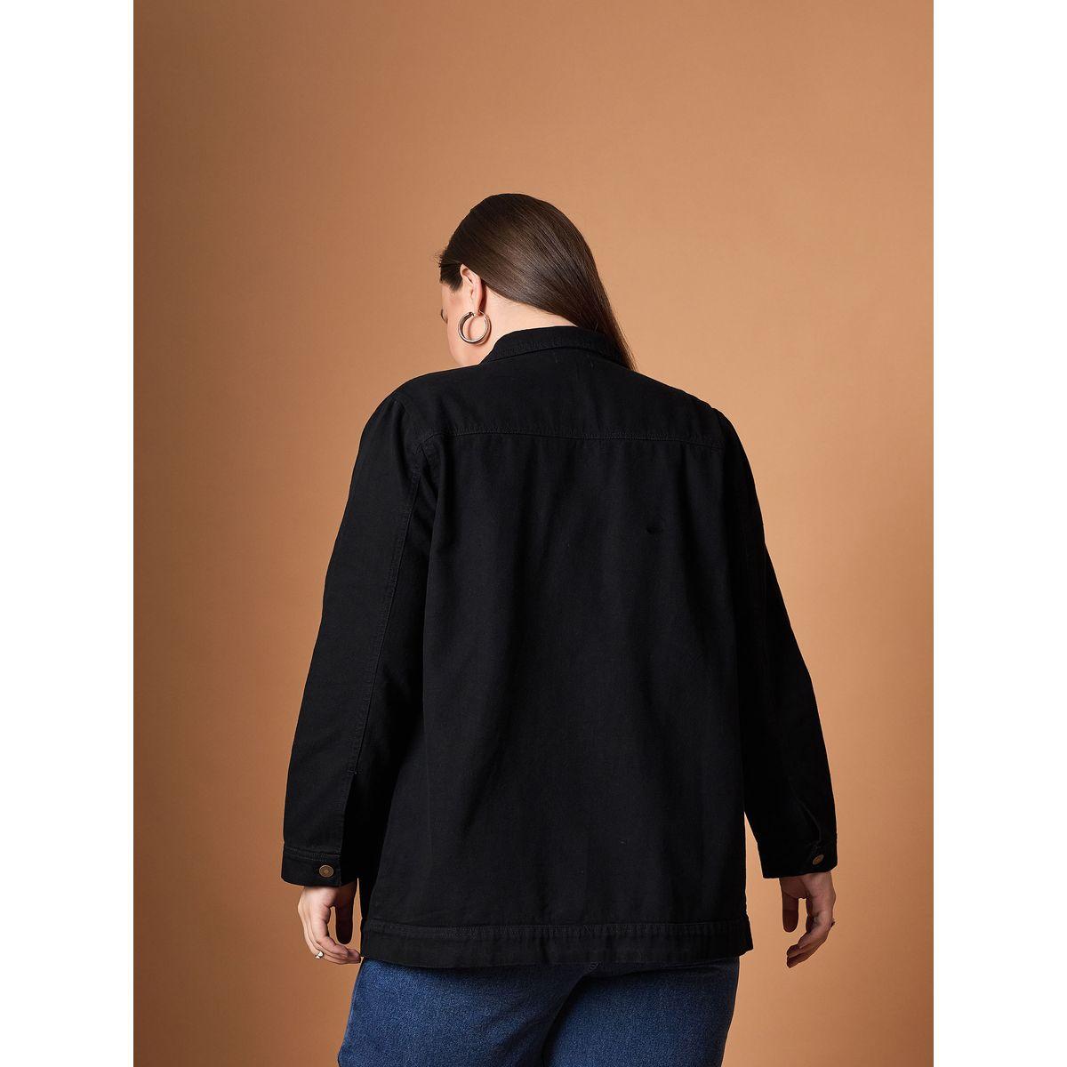 شاكيت دنيم سادة بمقاس كبير وجيوب ساسافراس × ستايلي-women-winterwear-coatsandjackets-jackets-image-5