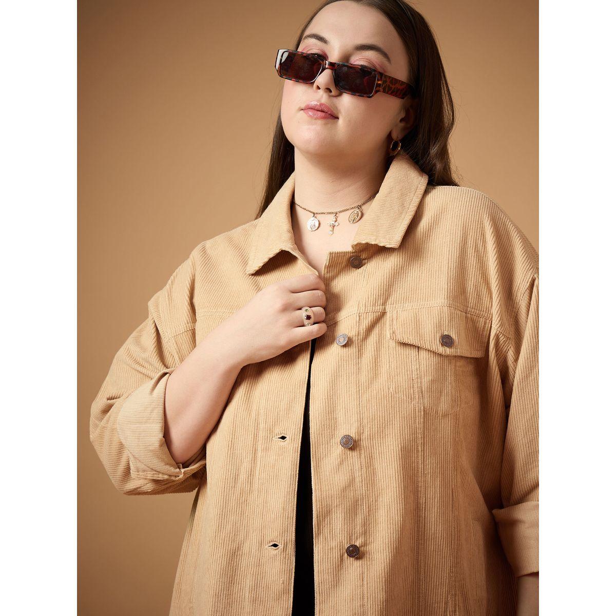 Sassafras X Styli  Plus Size Corduroy Front Button Shacket with Pocket Detail-women-winterwear-coatsandjackets-jackets-image-4