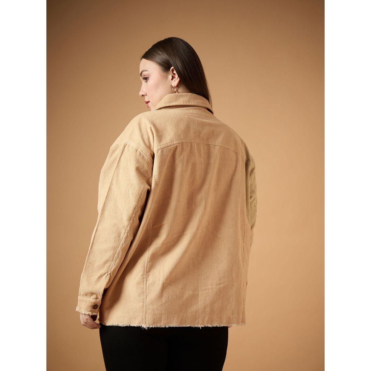 Sassafras X Styli  Plus Size Corduroy Front Button Shacket with Pocket Detail-women-winterwear-coatsandjackets-jackets-image-5