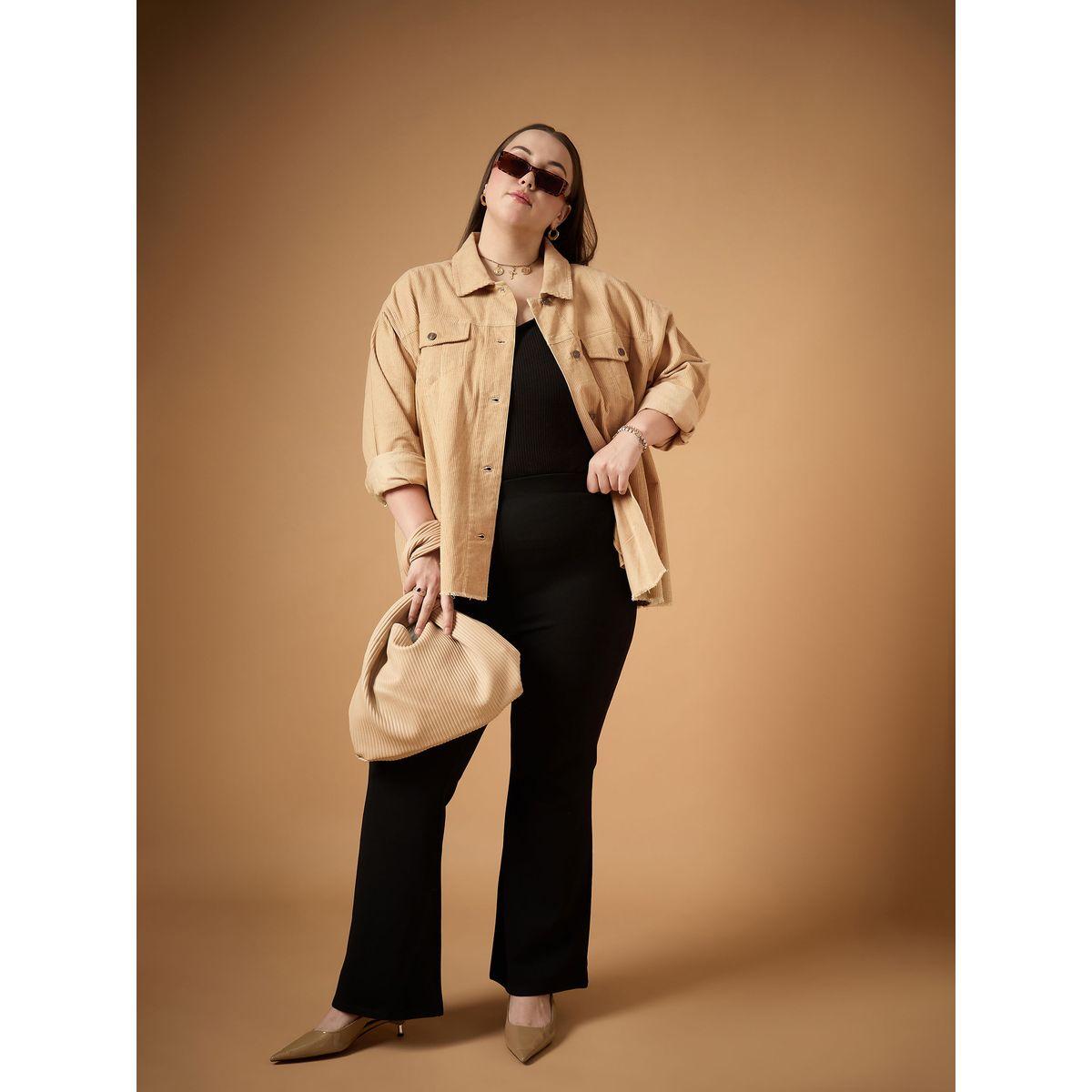 Sassafras X Styli  Plus Size Corduroy Front Button Shacket with Pocket Detail-women-winterwear-coatsandjackets-jackets-image-6