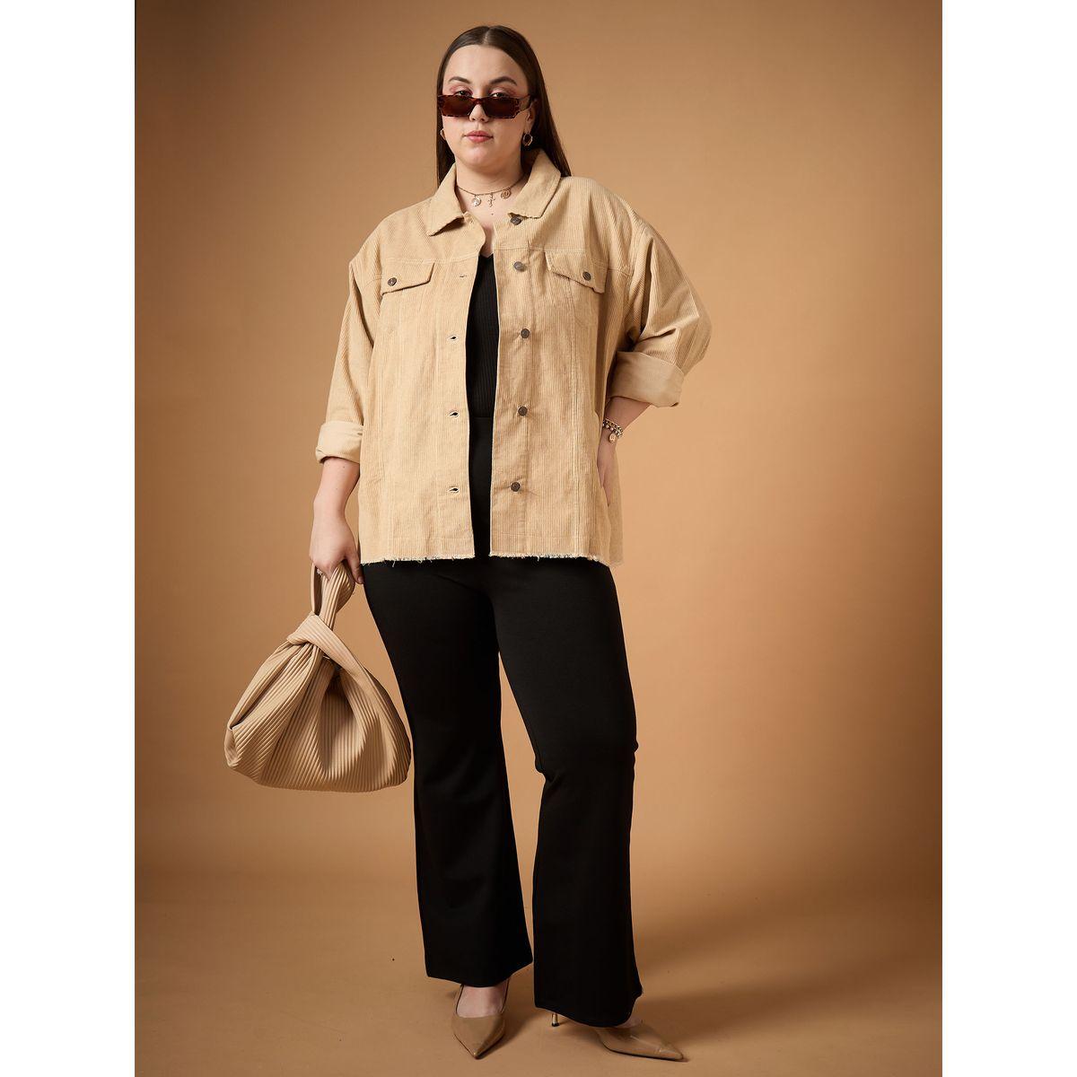 Sassafras X Styli  Plus Size Corduroy Front Button Shacket with Pocket Detail-women-winterwear-coatsandjackets-jackets-image-7