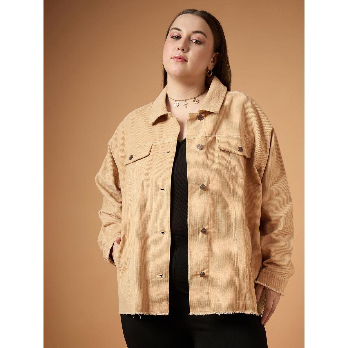 Sassafras X Styli  Plus Size Corduroy Front Button Shacket with Pocket Detail-women-winterwear-coatsandjackets-jackets-image-8