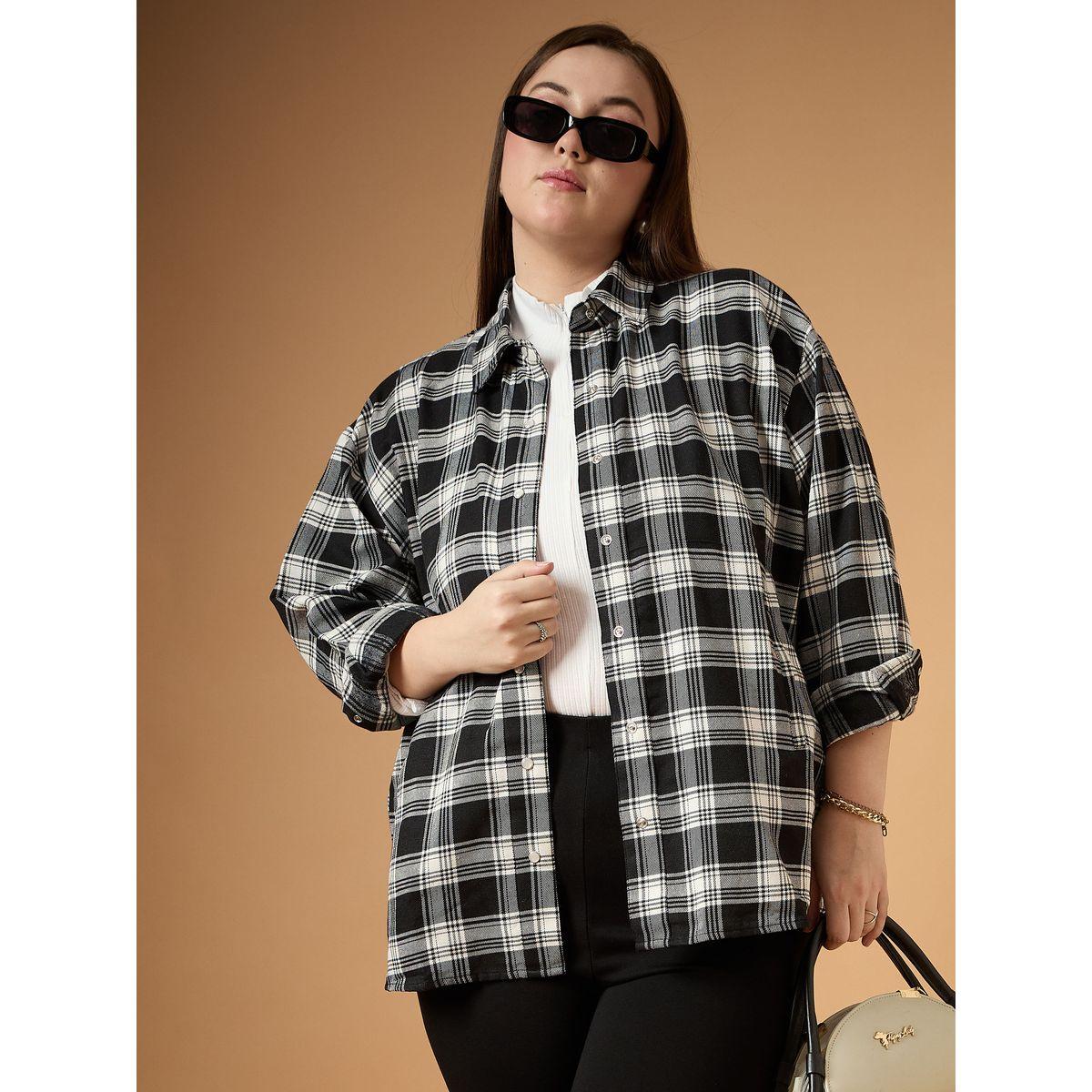 Sassafras X Styli  Plus Size Flannel Checked Regular Fit Buttoned Shacket-women-winterwear-coatsandjackets-jackets-image-1