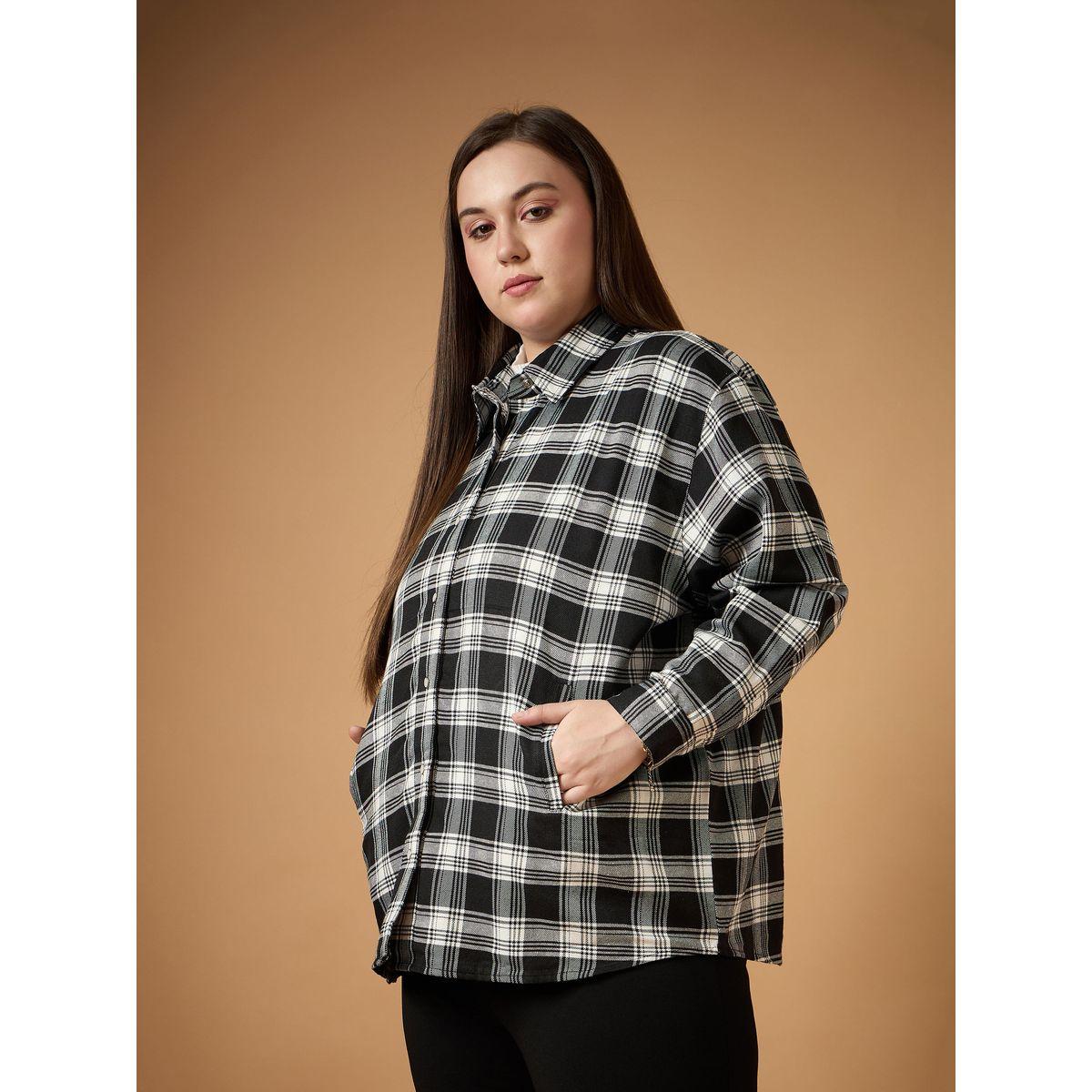 Sassafras X Styli  Plus Size Flannel Checked Regular Fit Buttoned Shacket-women-winterwear-coatsandjackets-jackets-image-3