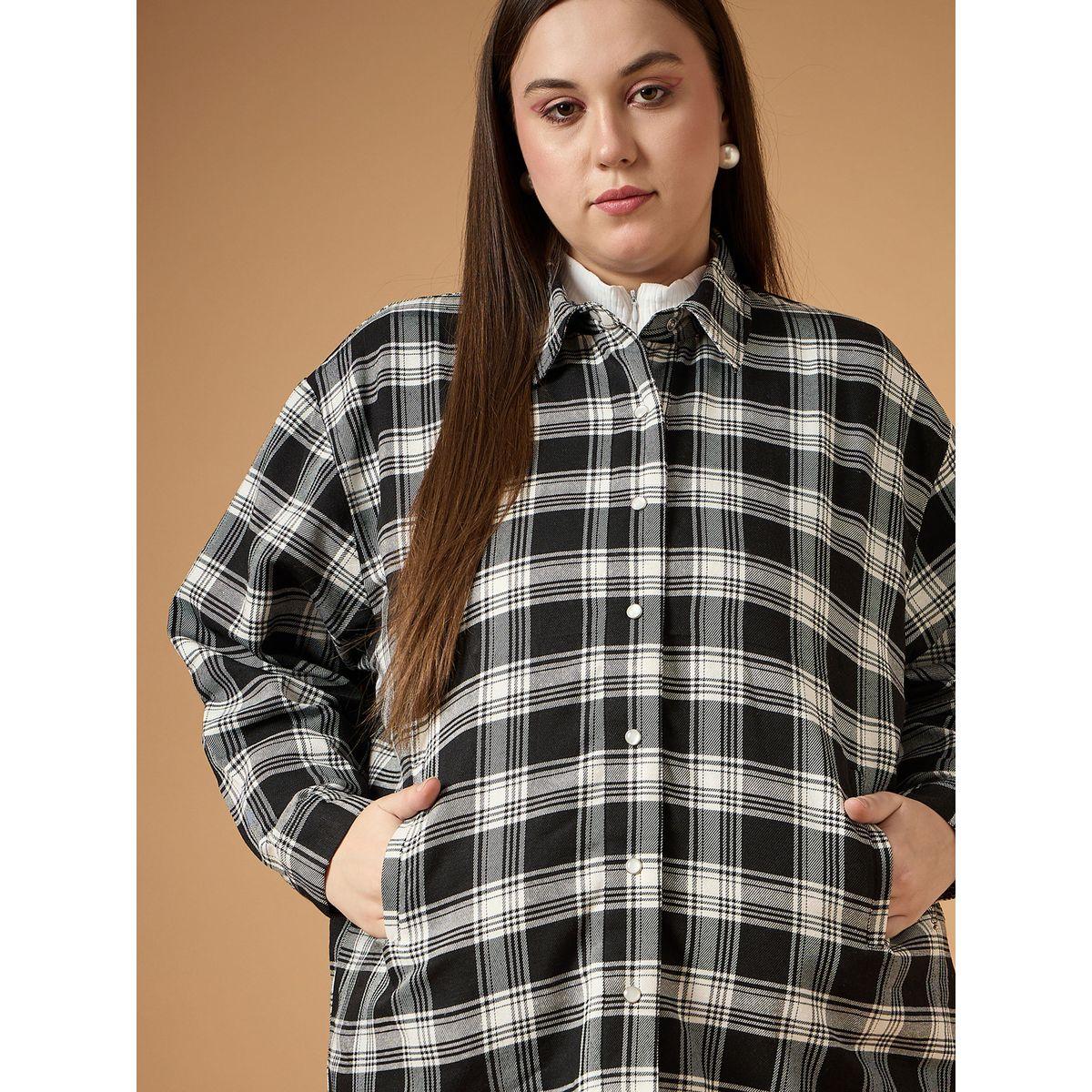 Sassafras X Styli  Plus Size Flannel Checked Regular Fit Buttoned Shacket-women-winterwear-coatsandjackets-jackets-image-5