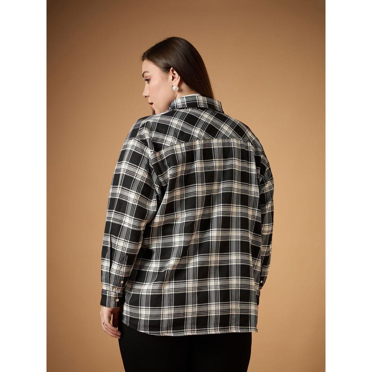 Sassafras X Styli  Plus Size Flannel Checked Regular Fit Buttoned Shacket-women-winterwear-coatsandjackets-jackets-image-6