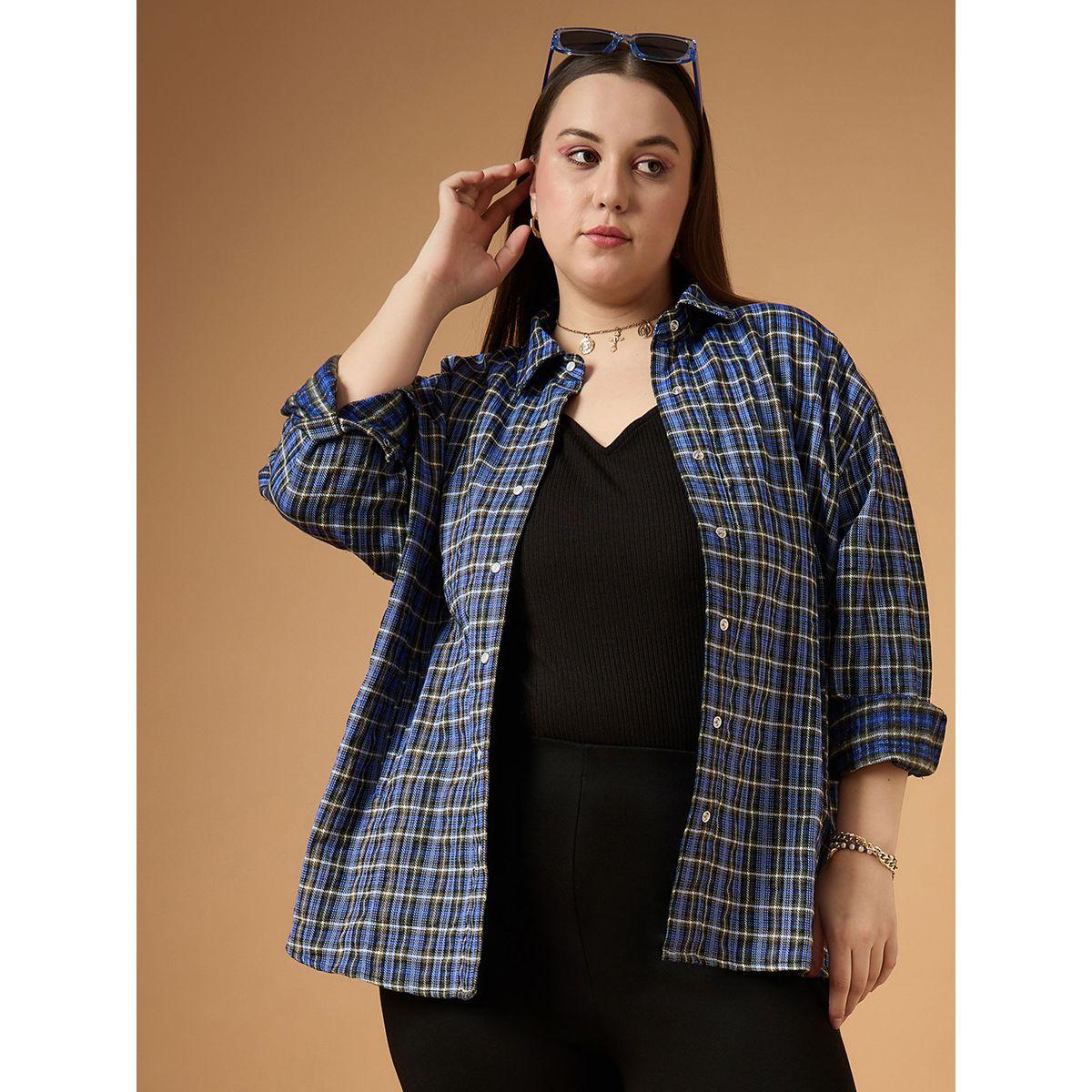 Sassafras X Styli  Plus Size Flannel Checked Regular Fit Buttoned Shacket-women-winterwear-coatsandjackets-jackets-image-1