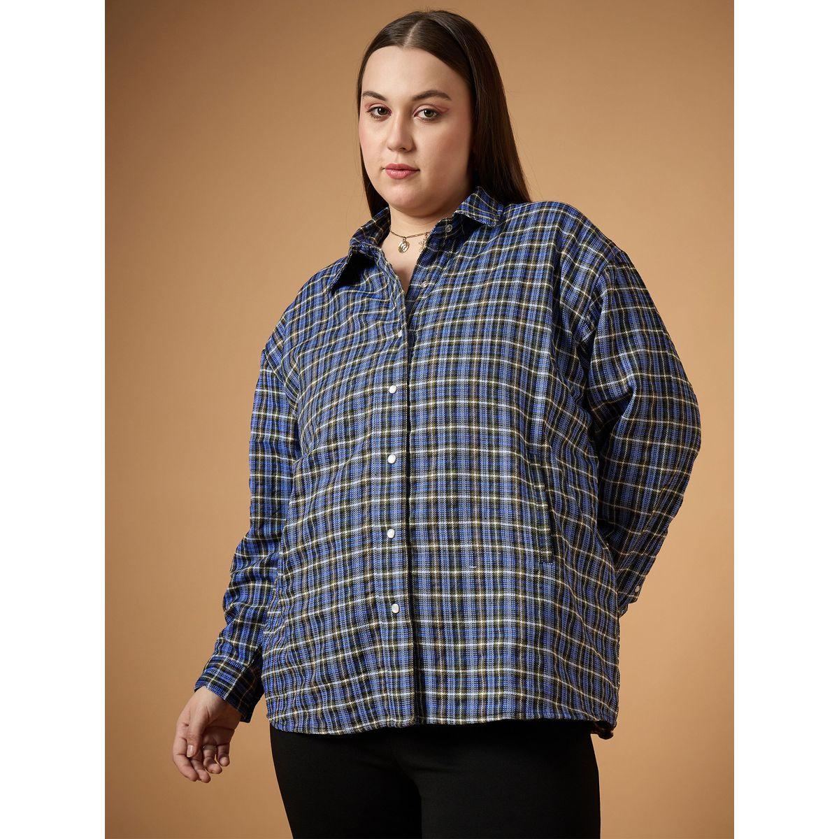 Sassafras X Styli  Plus Size Flannel Checked Regular Fit Buttoned Shacket-women-winterwear-coatsandjackets-jackets-image-2