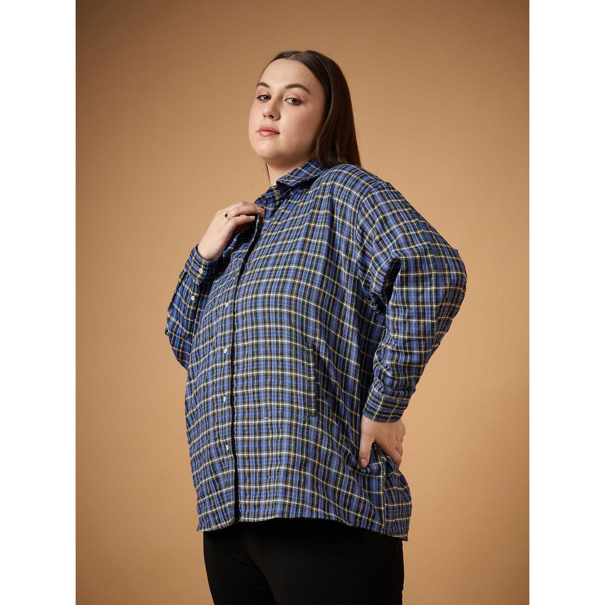 Sassafras X Styli  Plus Size Flannel Checked Regular Fit Buttoned Shacket-women-winterwear-coatsandjackets-jackets-image-3