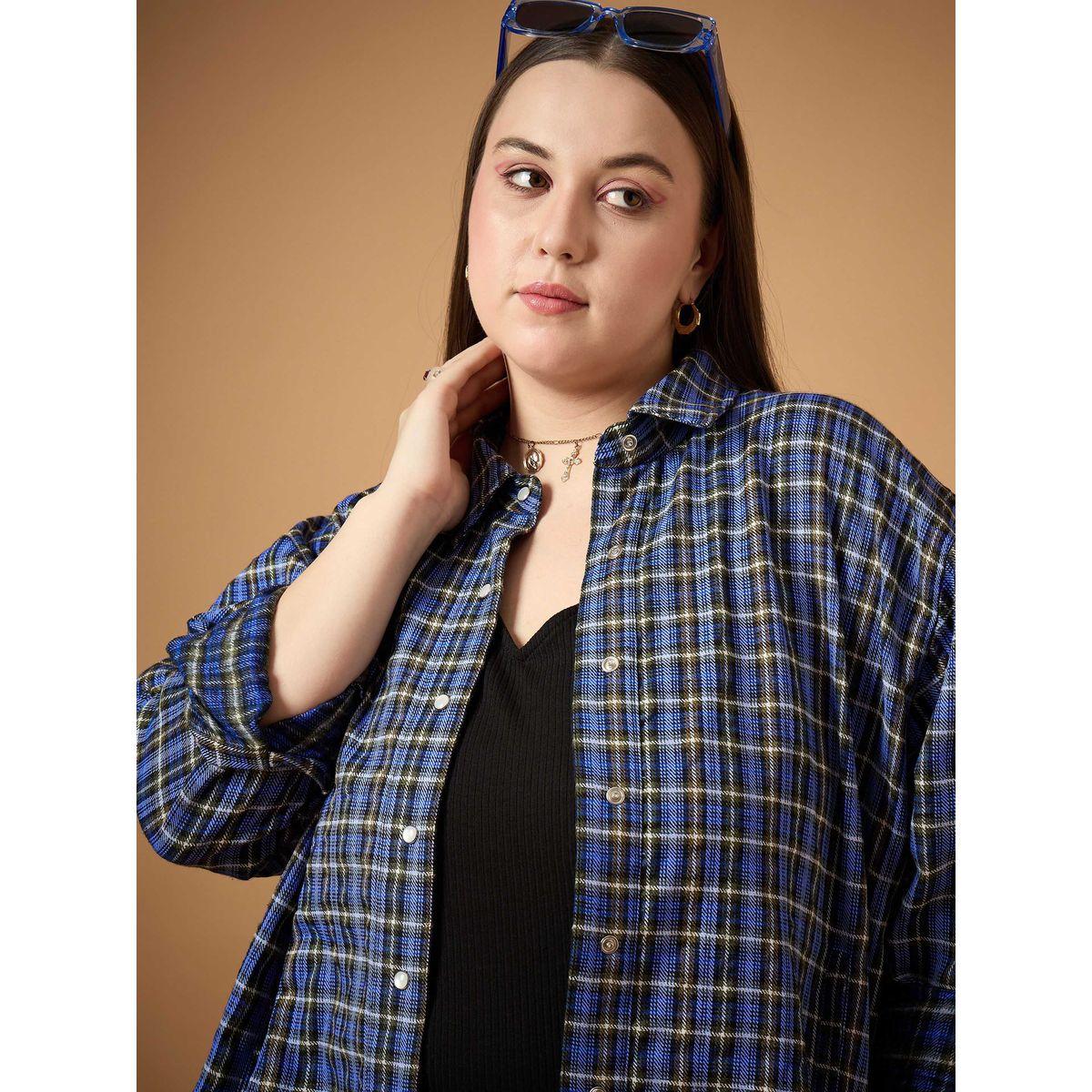 Sassafras X Styli  Plus Size Flannel Checked Regular Fit Buttoned Shacket-women-winterwear-coatsandjackets-jackets-image-4