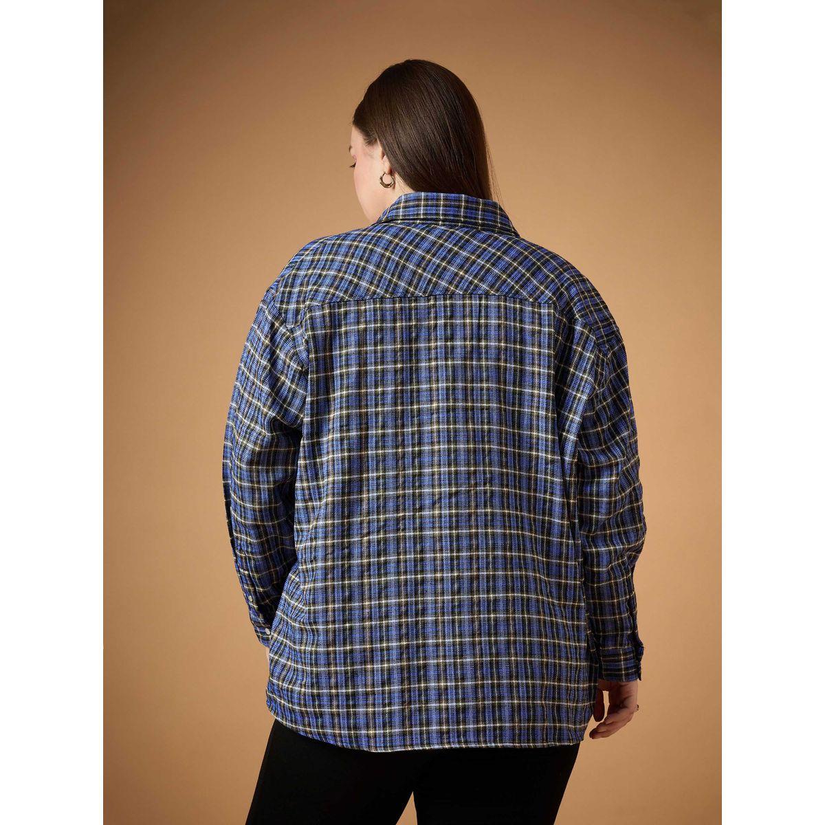 Sassafras X Styli  Plus Size Flannel Checked Regular Fit Buttoned Shacket-women-winterwear-coatsandjackets-jackets-image-6