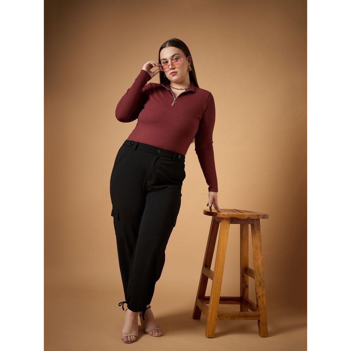 Sassafras X Styli  Plus Size Solid Mid Rise Cargo Pants-women-clothing-bottoms-trousers-image-2