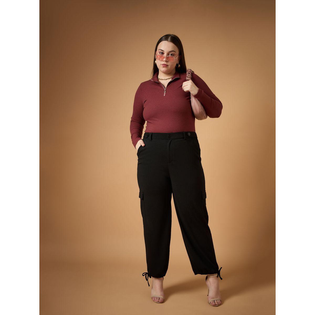 Sassafras X Styli  Plus Size Solid Mid Rise Cargo Pants-women-clothing-bottoms-trousers-image-6